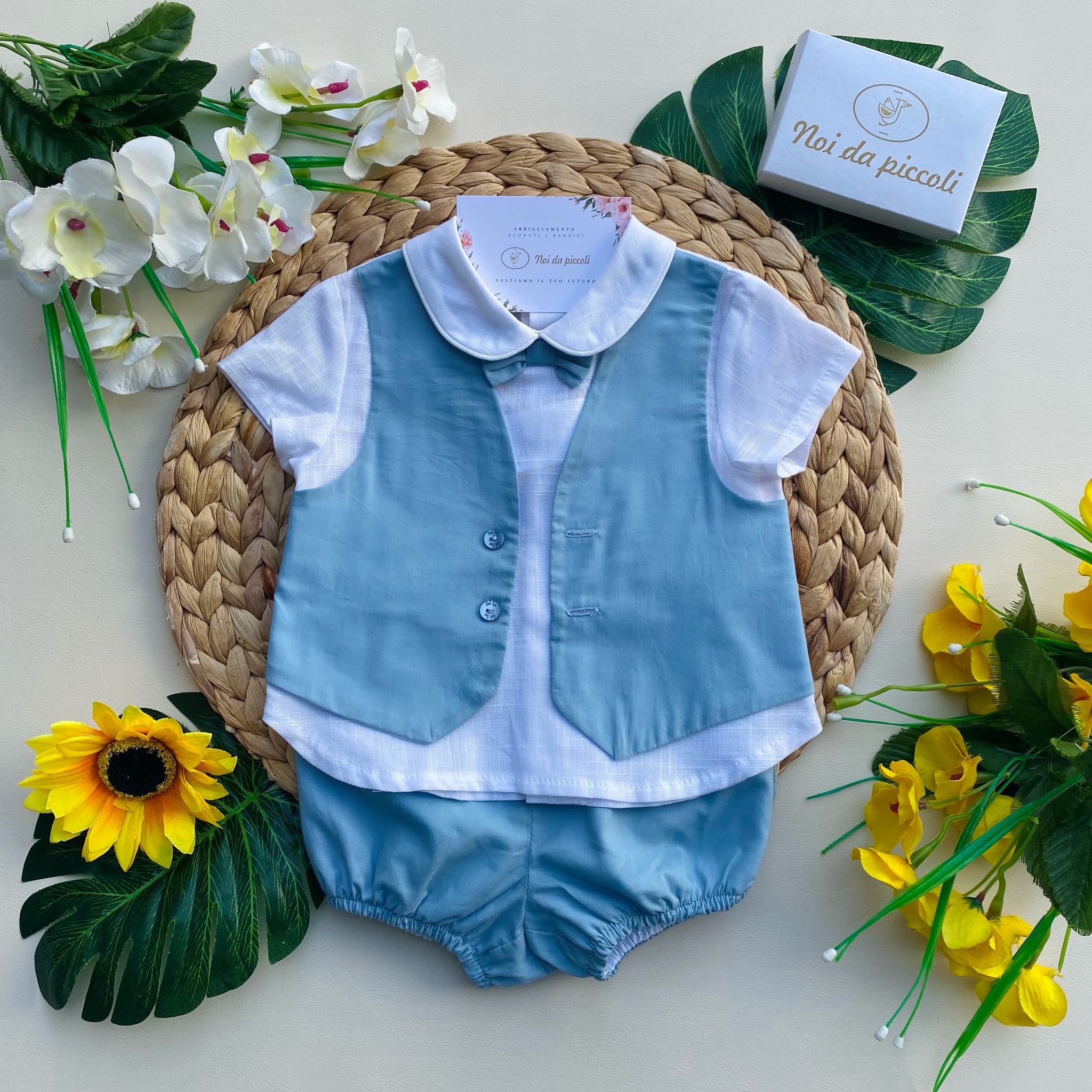 COMPLETO 3 PZ IN COTONE CELESTE - Noi da piccoli