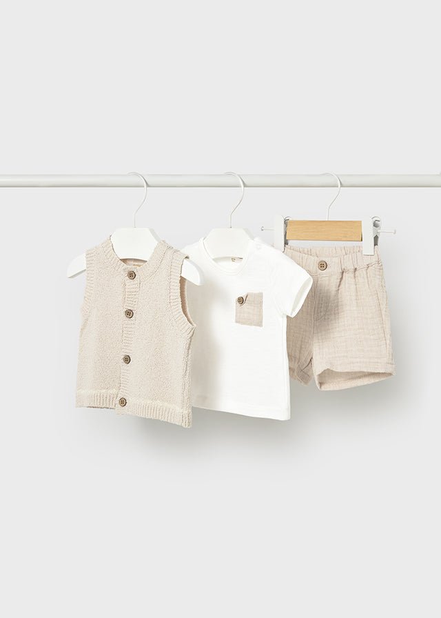 COMPLETO 3 PZ IN COTONE CON BOTTONCINI TRIGO - Noi da piccoli