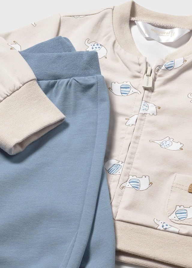 COMPLETO 3 PZ IN COTONE CON ELEFANTINI BEIGE E CIELO - Noi da piccoli
