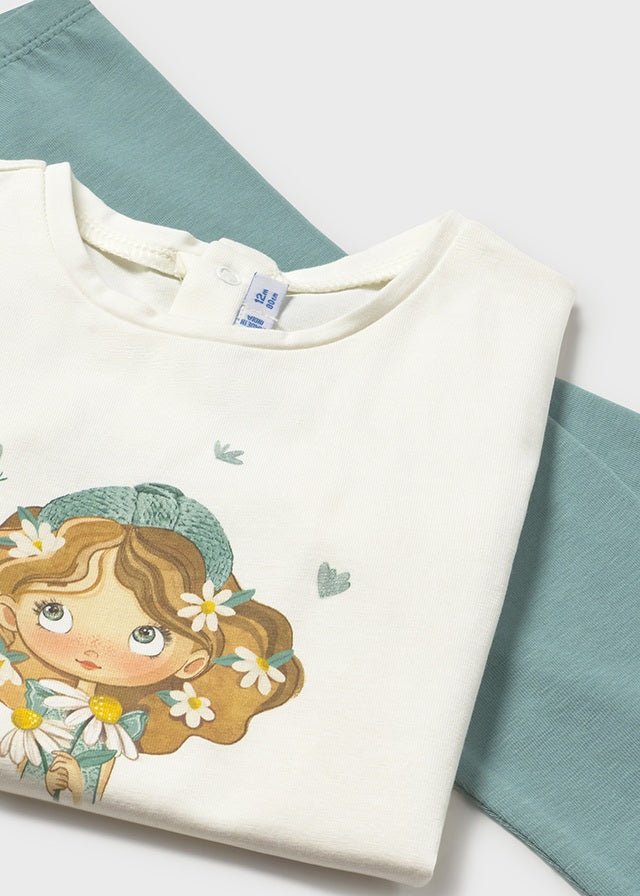 COMPLETO 3 PZ IN COTONE CON MARGHERITE VERDE - Noi da piccoli