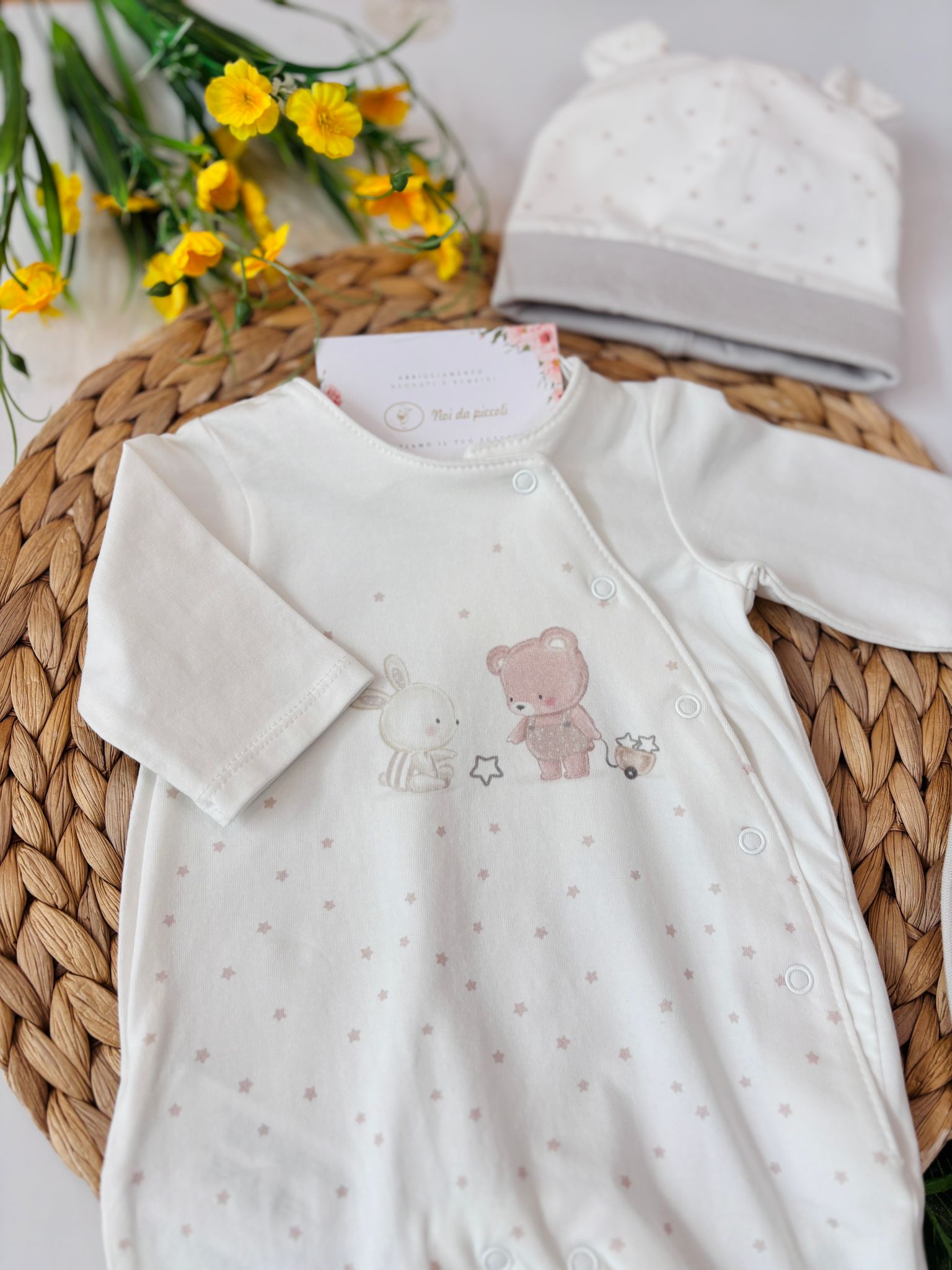 COMPLETO 3 PZ IN COTONE CON STELLINE BIANCO - Noi da piccoli