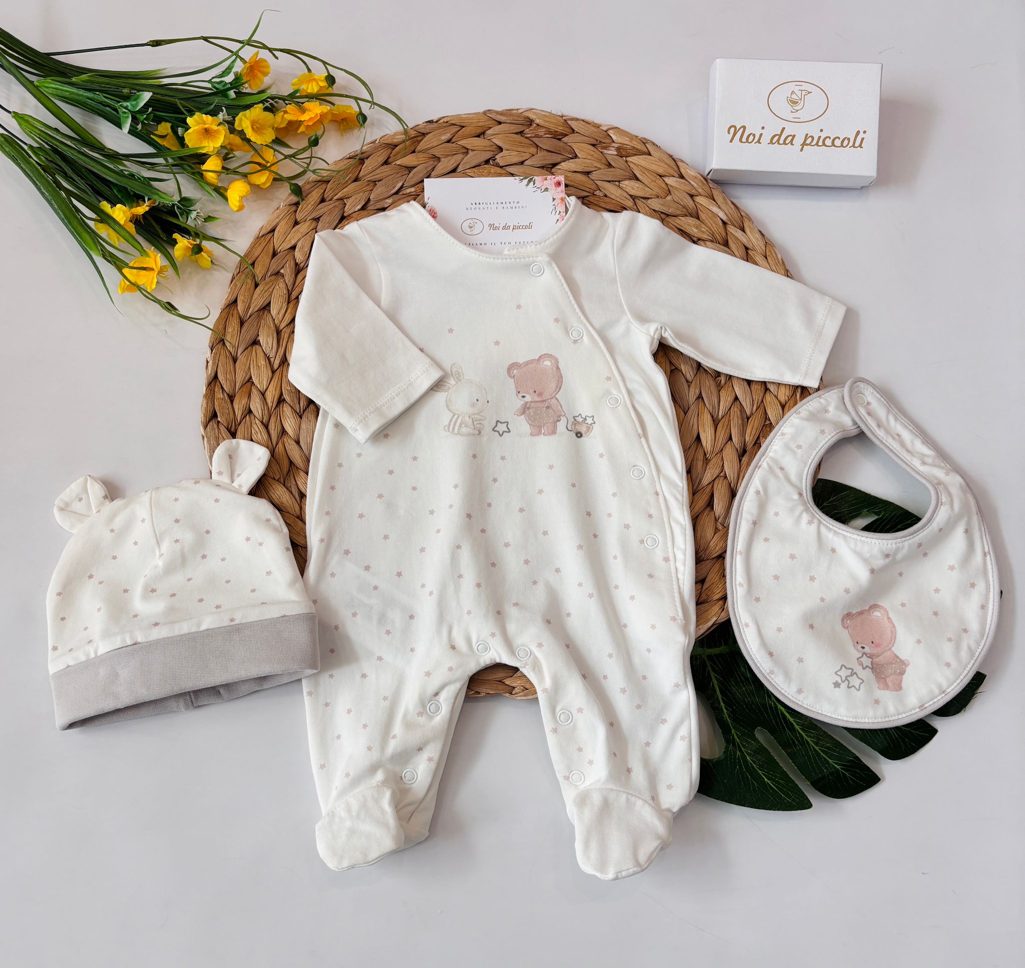 COMPLETO 3 PZ IN COTONE CON STELLINE BIANCO - Noi da piccoli