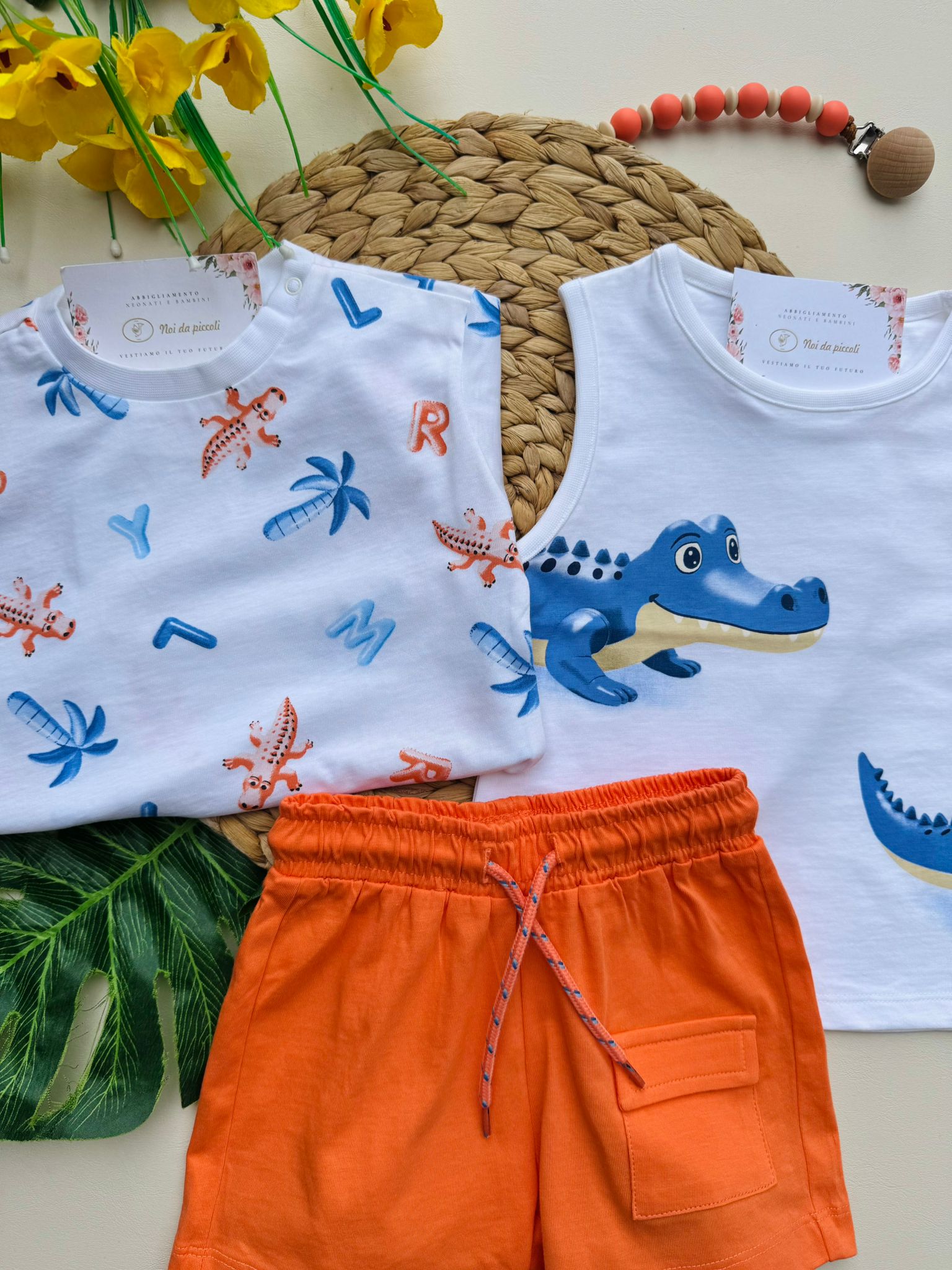 COMPLETO 3 PZ IN COTONE DINOSAURI BIANCO - Noi da piccoli