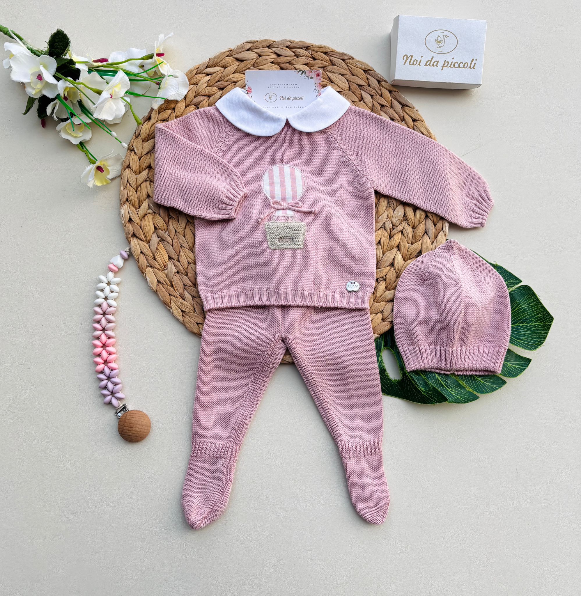 COMPLETO 3 PZ IN COTONE E ARILICO ROSA - Noi da piccoli