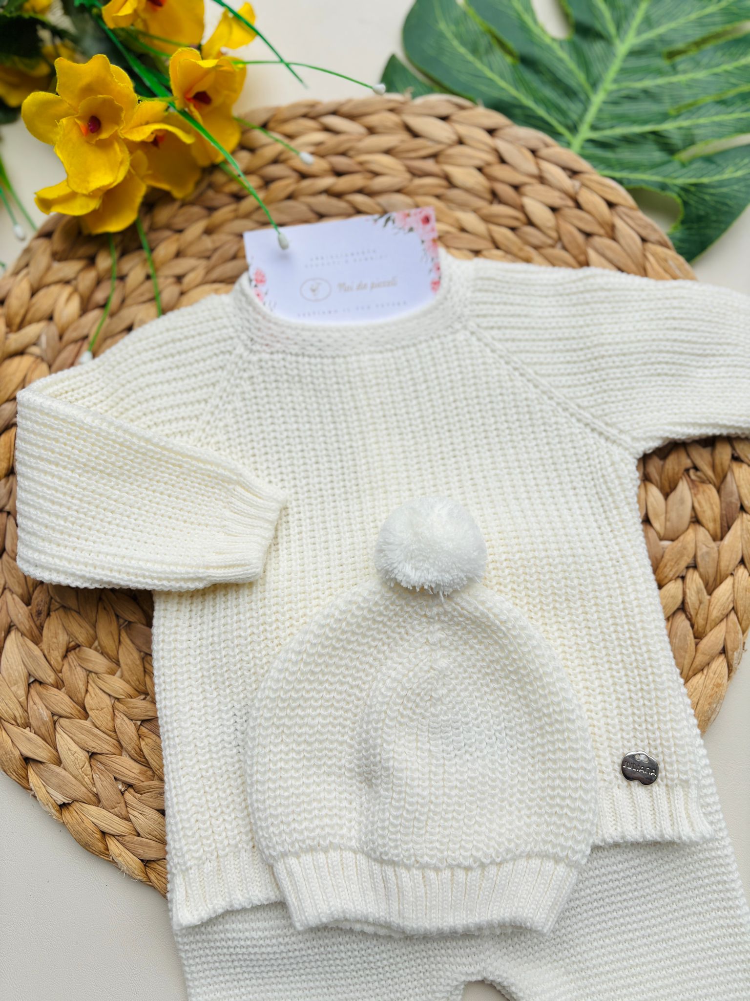 COMPLETO 3 PZ IN FILATO CALDO 100% ACRILICO CRUDO - Noi da piccoli