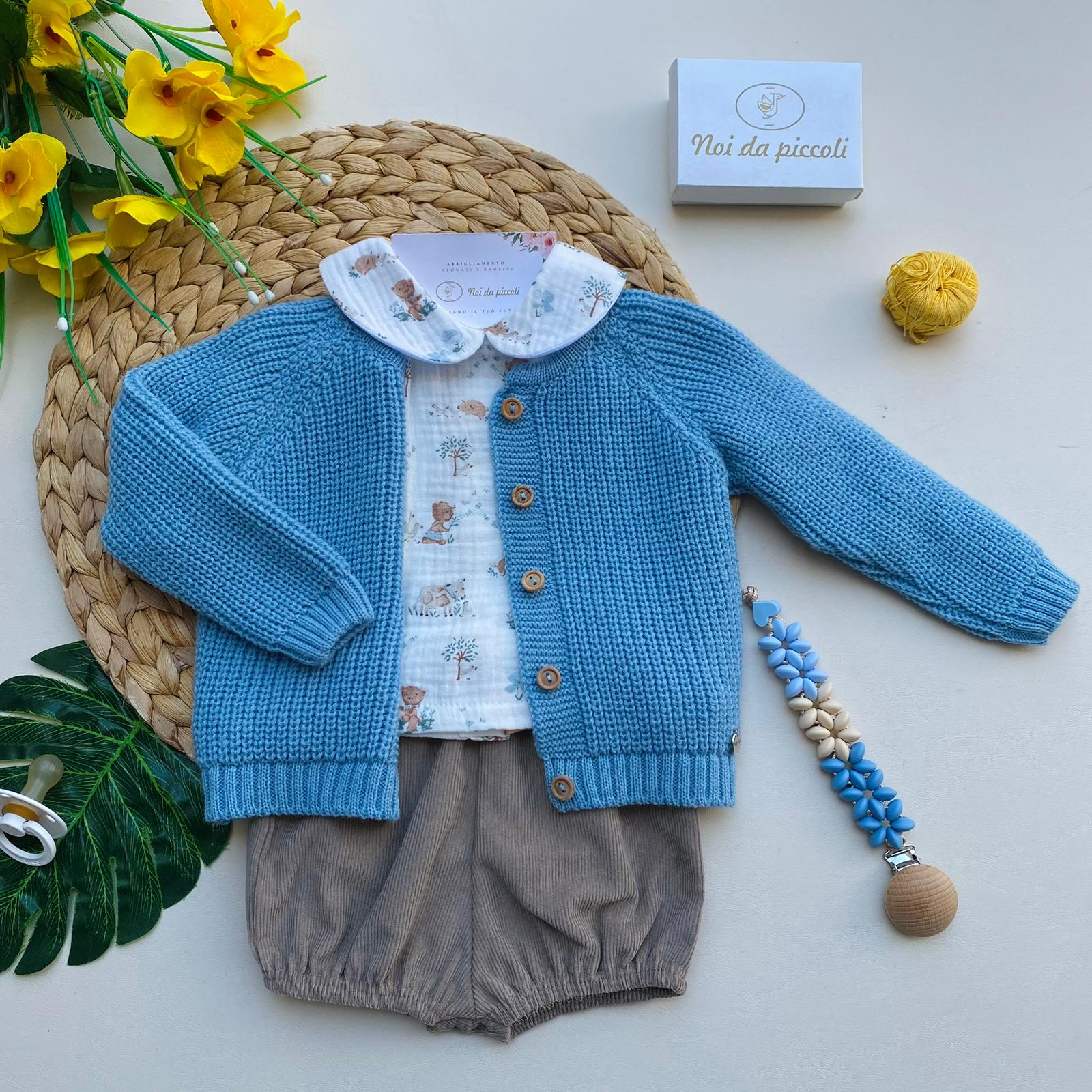 COMPLETO 3 PZ IN FILATO CALDO FILATO CALDO AZUL BEIGE - Noi da piccoli