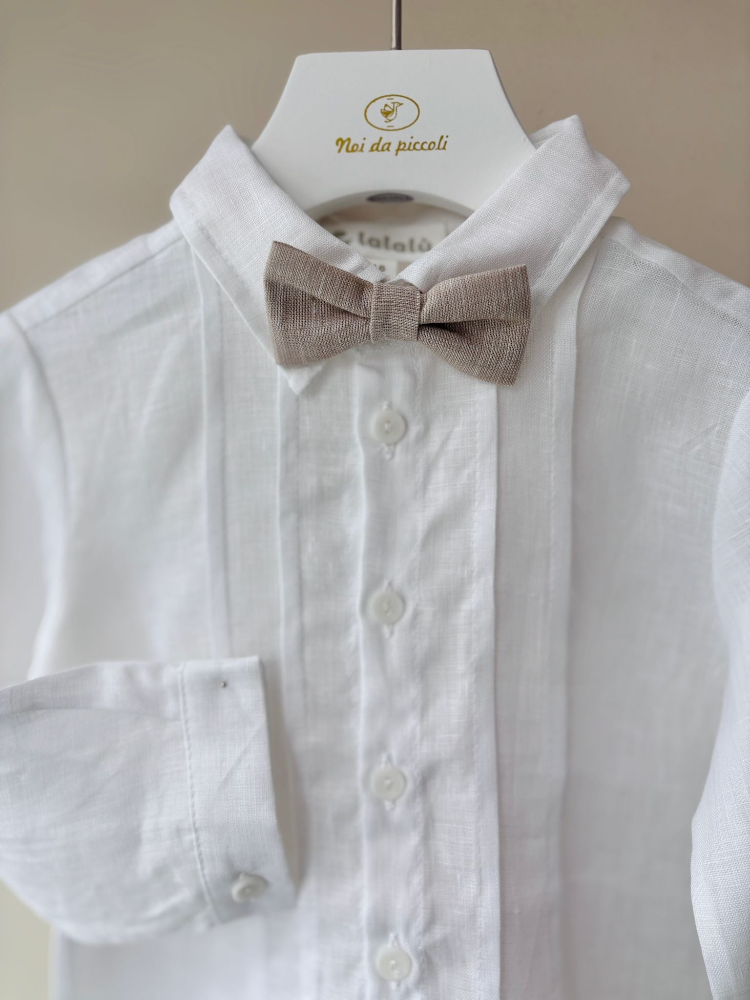 COMPLETO 3 PZ IN LINO BIANCO BEIGE - Noi da piccoli