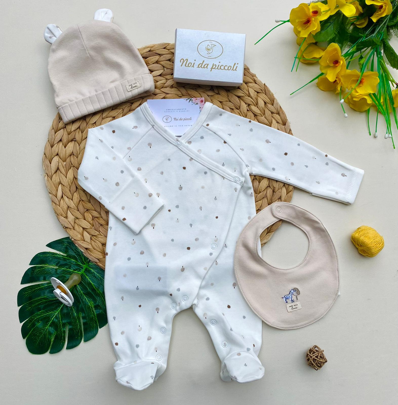 COMPLETO 3 PZ ORSETTO FILATO CALDO BIANCO BEIGE - Noi da piccoli