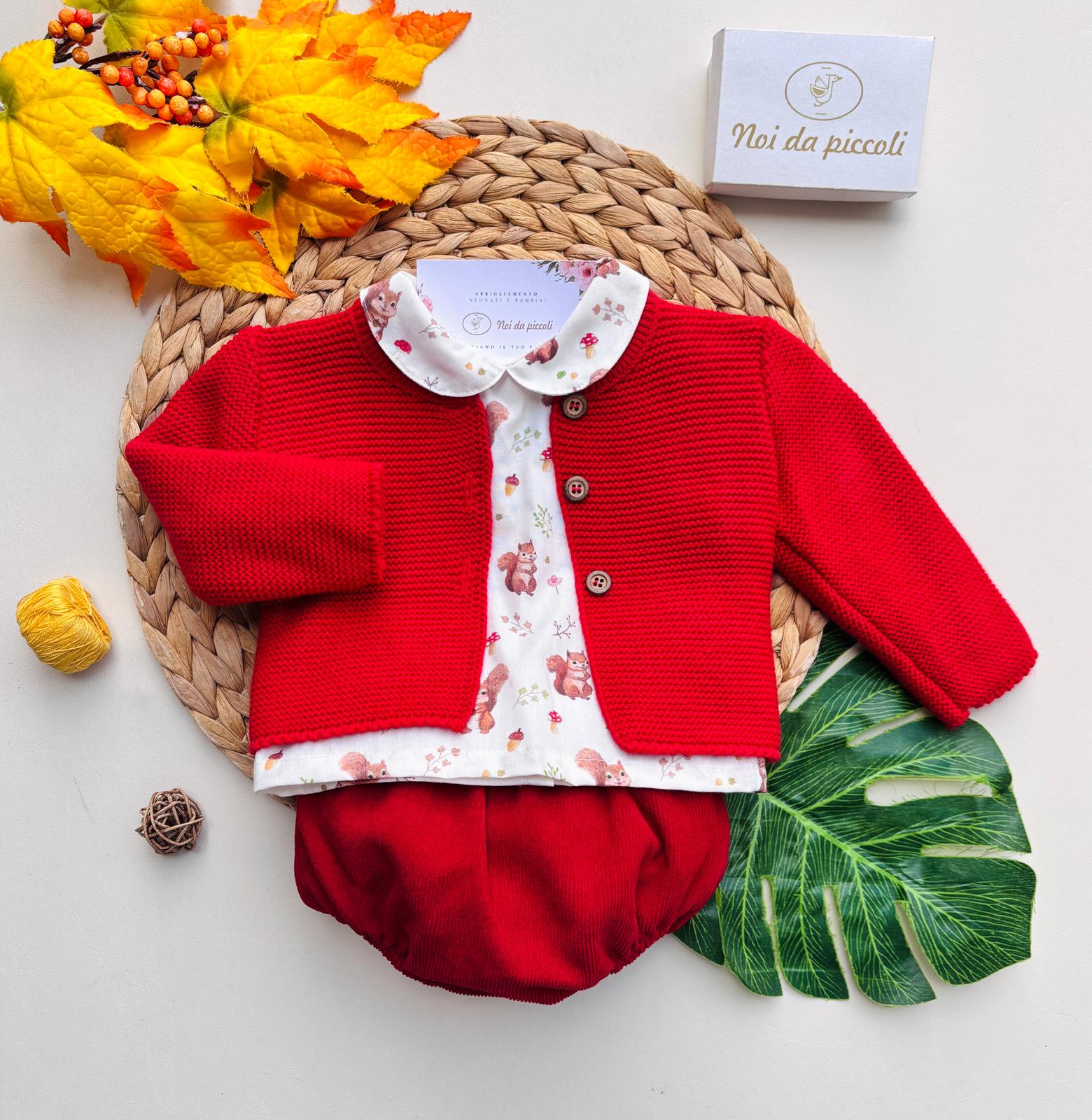 COMPLETO 3PZ CEREZA VELLUTINO ROSSO - Noi da piccoli