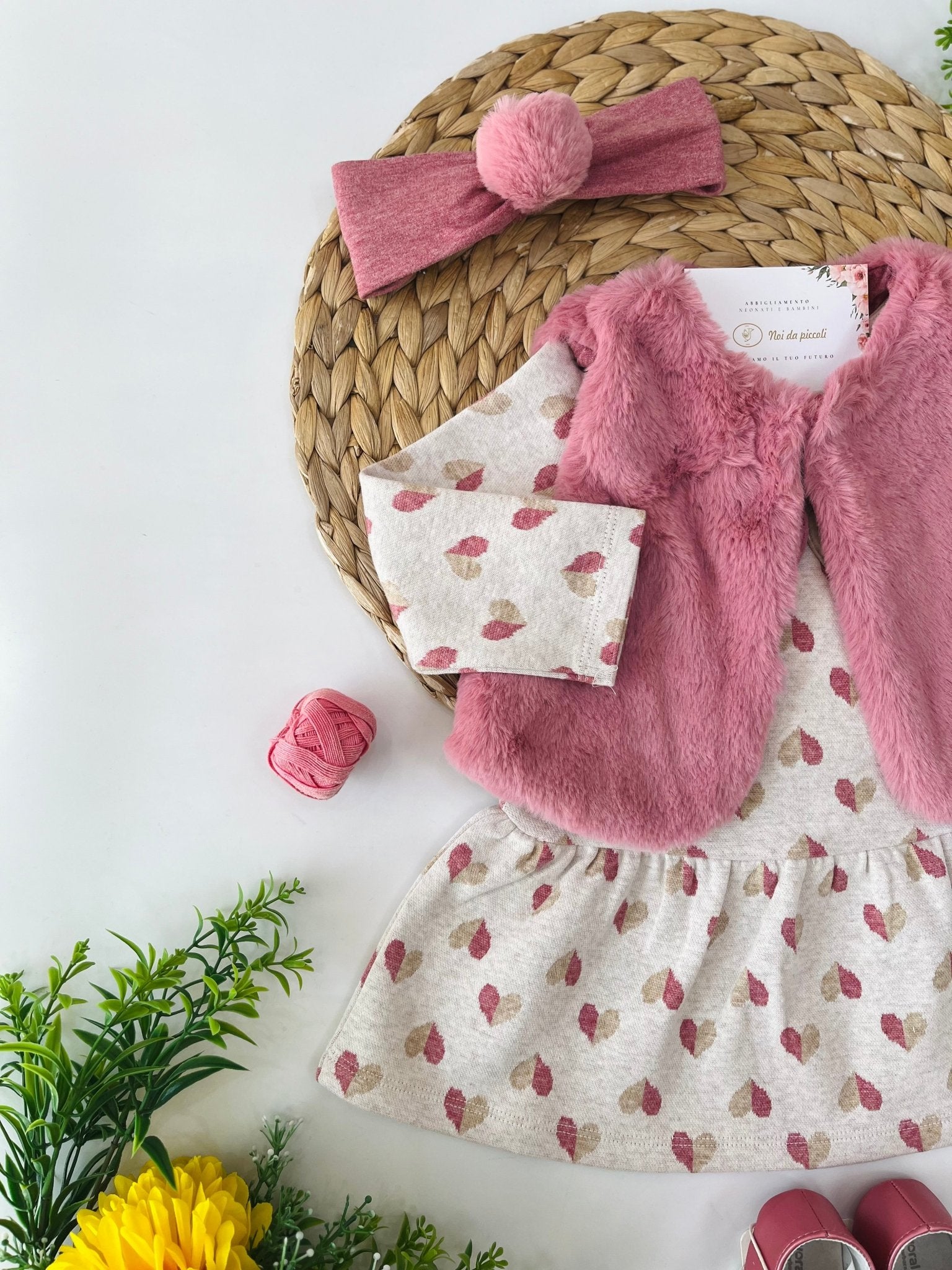 COMPLETO 3PZ IN FELPA E PELLICCETA ROSA E BEIGE - Noi da piccoli