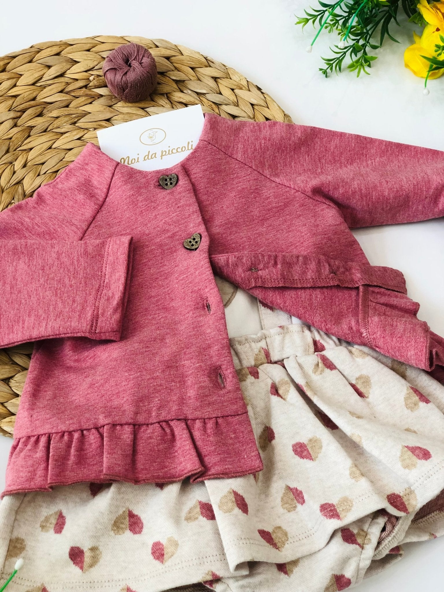 COMPLETO 3PZ IN FELPA ROSA E BEIGE - Noi da piccoli