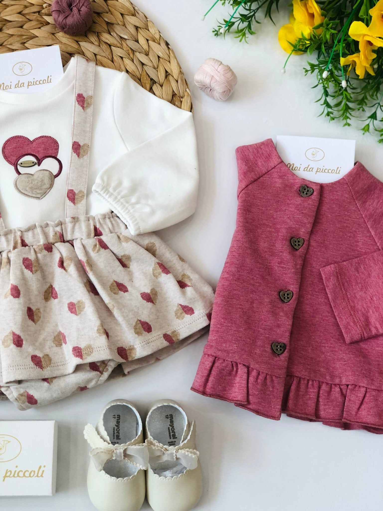 COMPLETO 3PZ IN FELPA ROSA E BEIGE - Noi da piccoli