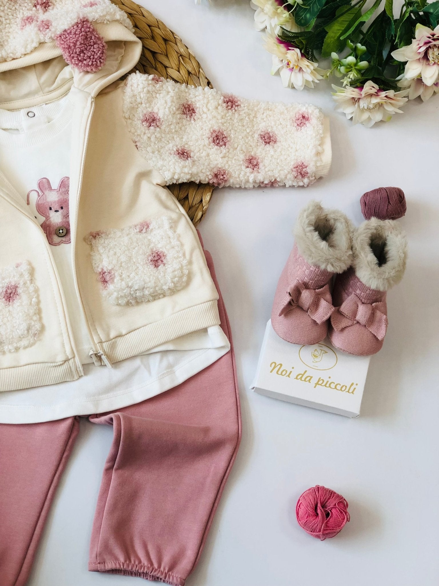 COMPLETO 3PZ ROSA E BEIGE FELPA - Noi da piccoli