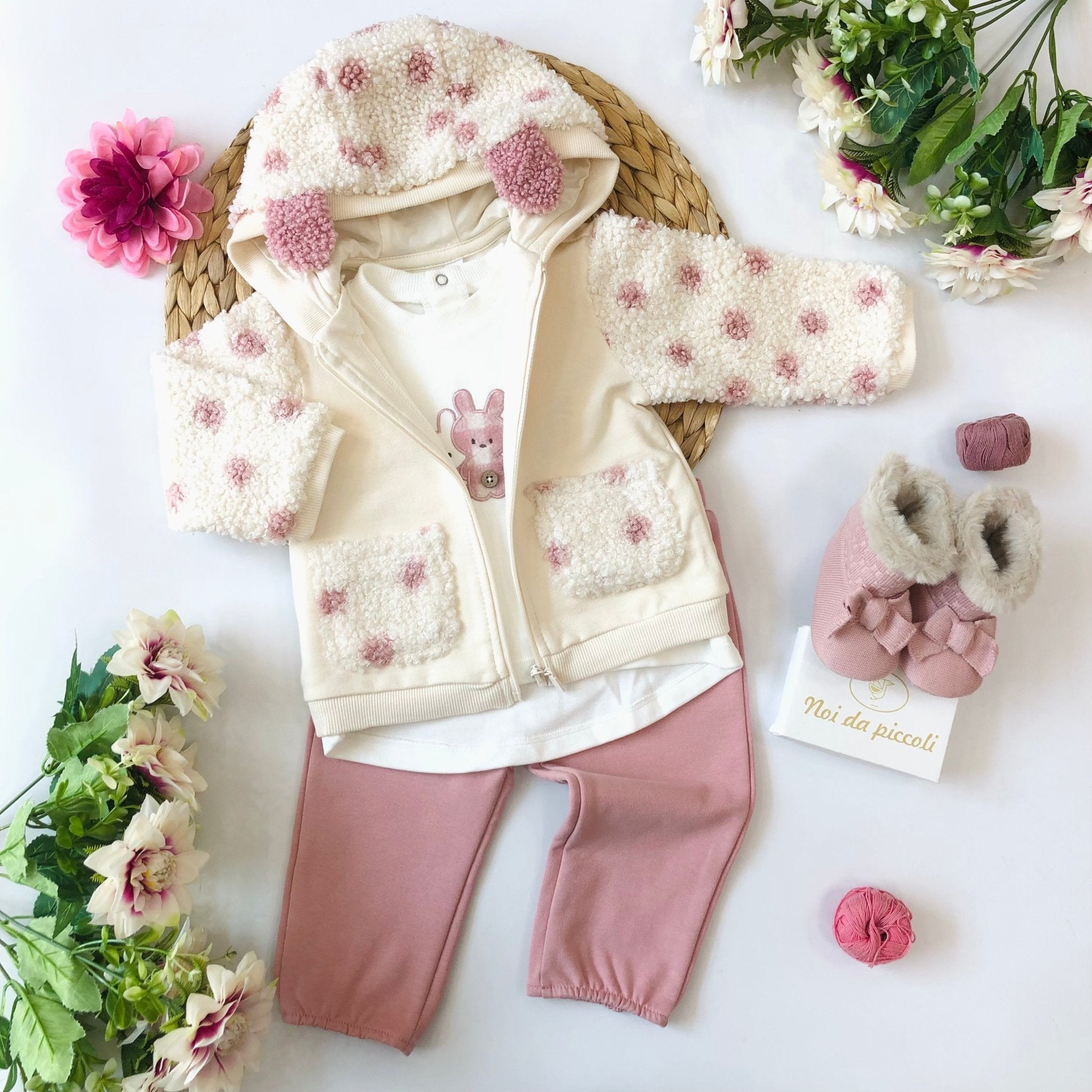 COMPLETO 3PZ ROSA E BEIGE FELPA - Noi da piccoli