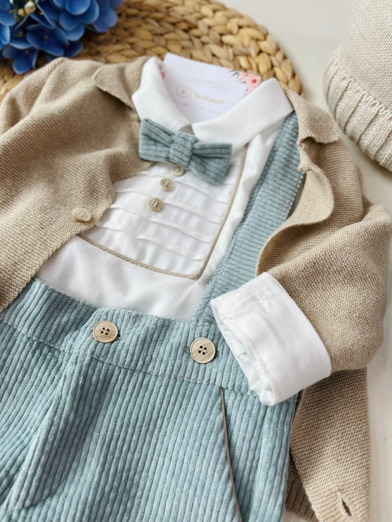 COMPLETO 3PZ SALVIA CON GOLFINO BEIGE LANA MERINO - Noi da piccoli