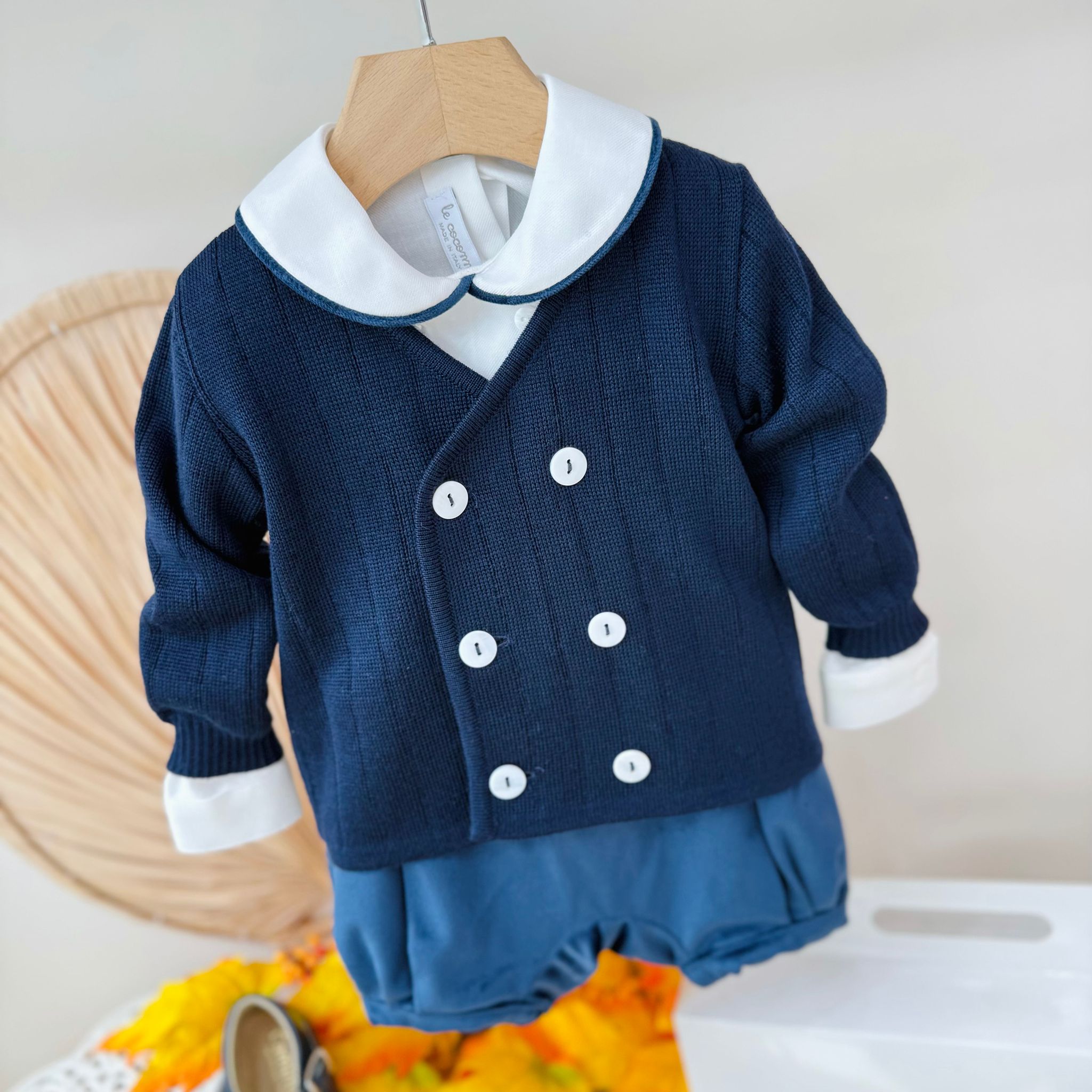 COMPLETO 3PZ VELLUTINO BLU NOTTE - Noi da piccoli