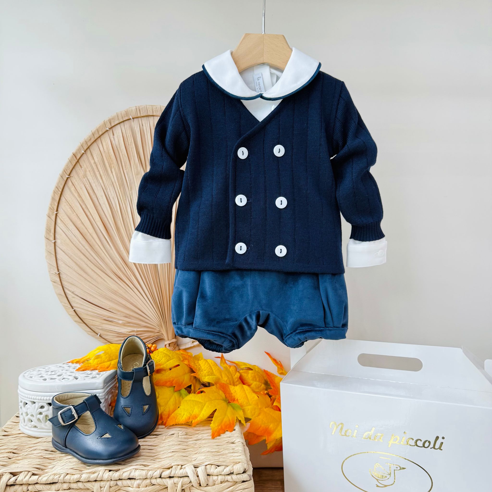 COMPLETO 3PZ VELLUTINO BLU NOTTE - Noi da piccoli