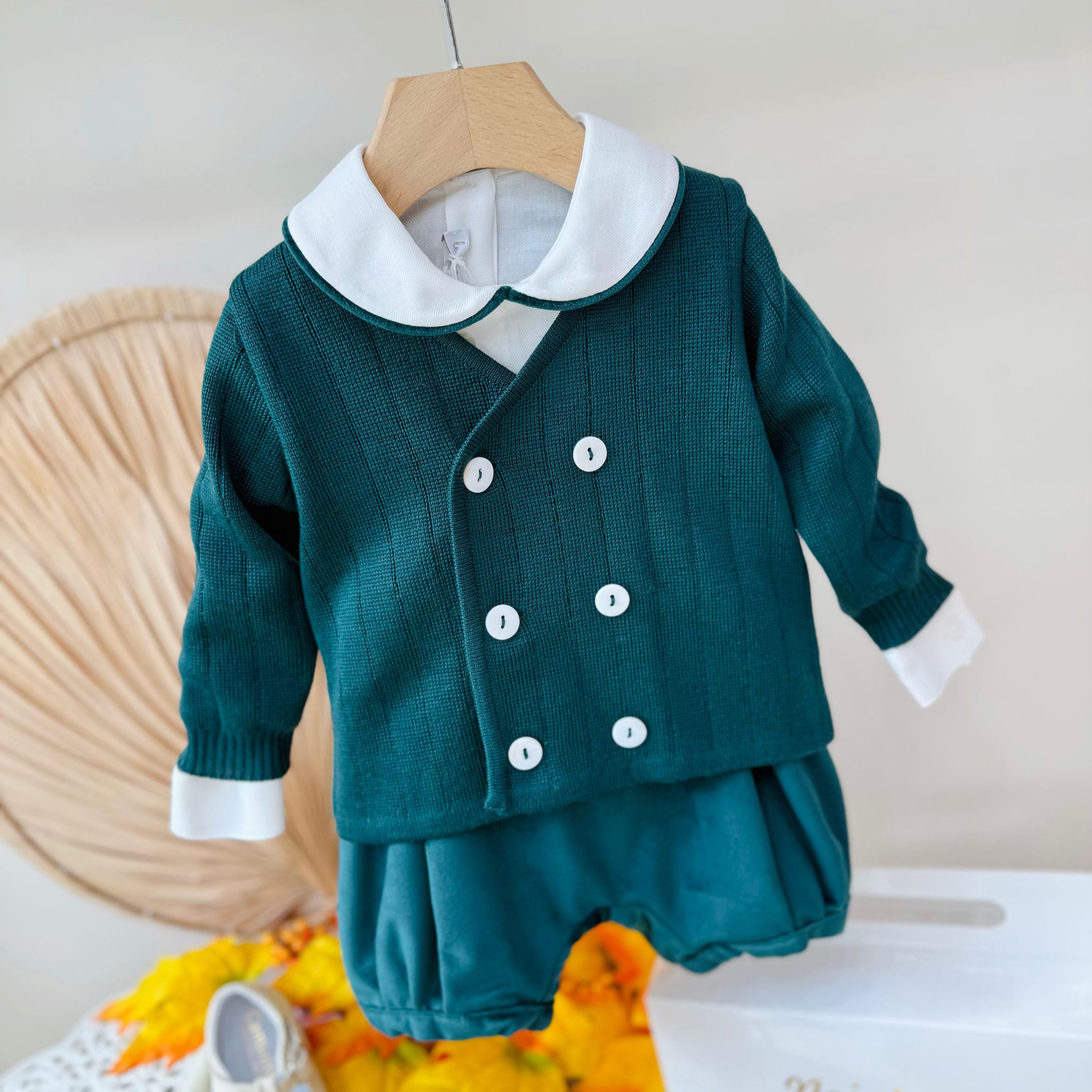 COMPLETO 3PZ VELLUTINO VERDE BOTTIGLIA - Noi da piccoli