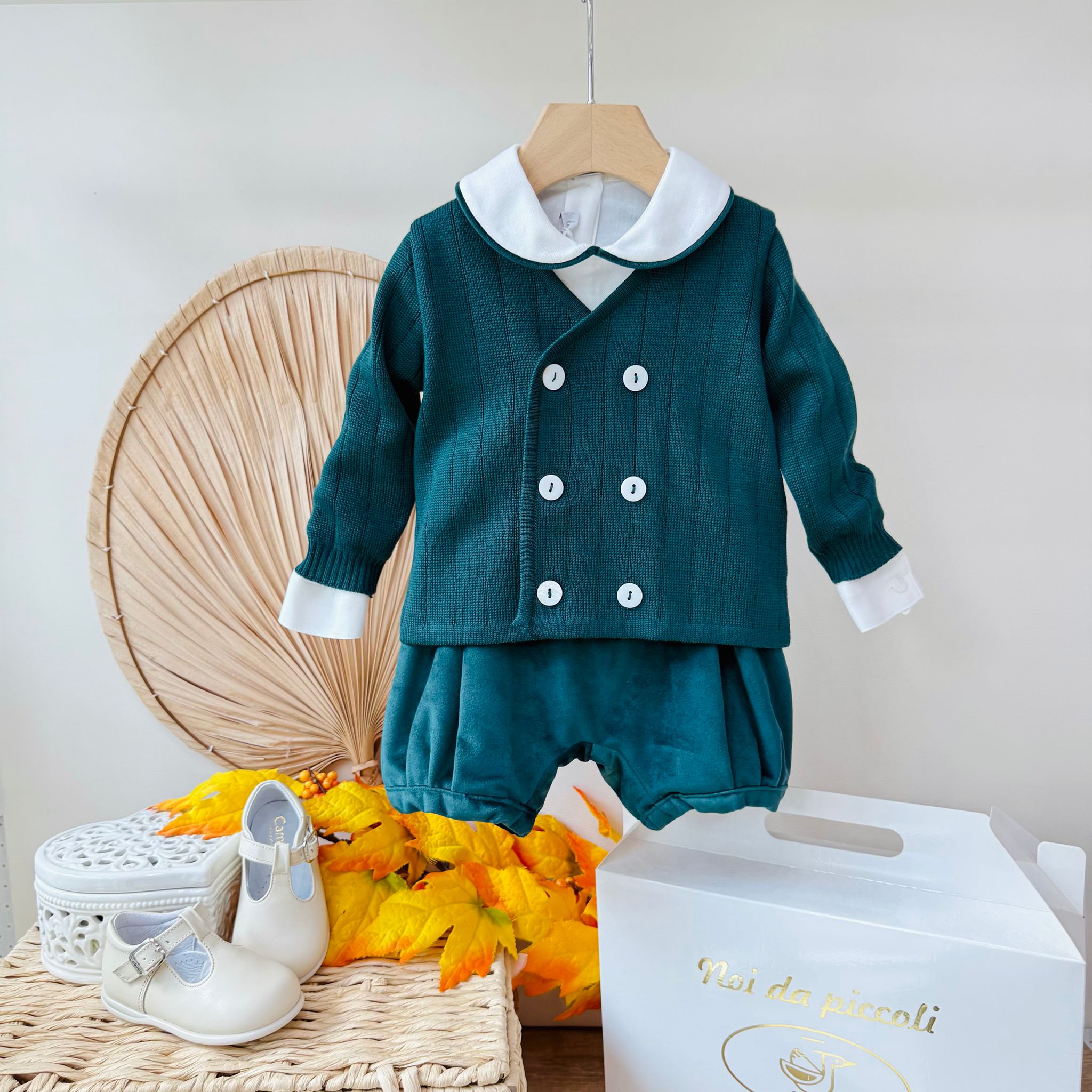 COMPLETO 3PZ VELLUTINO VERDE BOTTIGLIA - Noi da piccoli