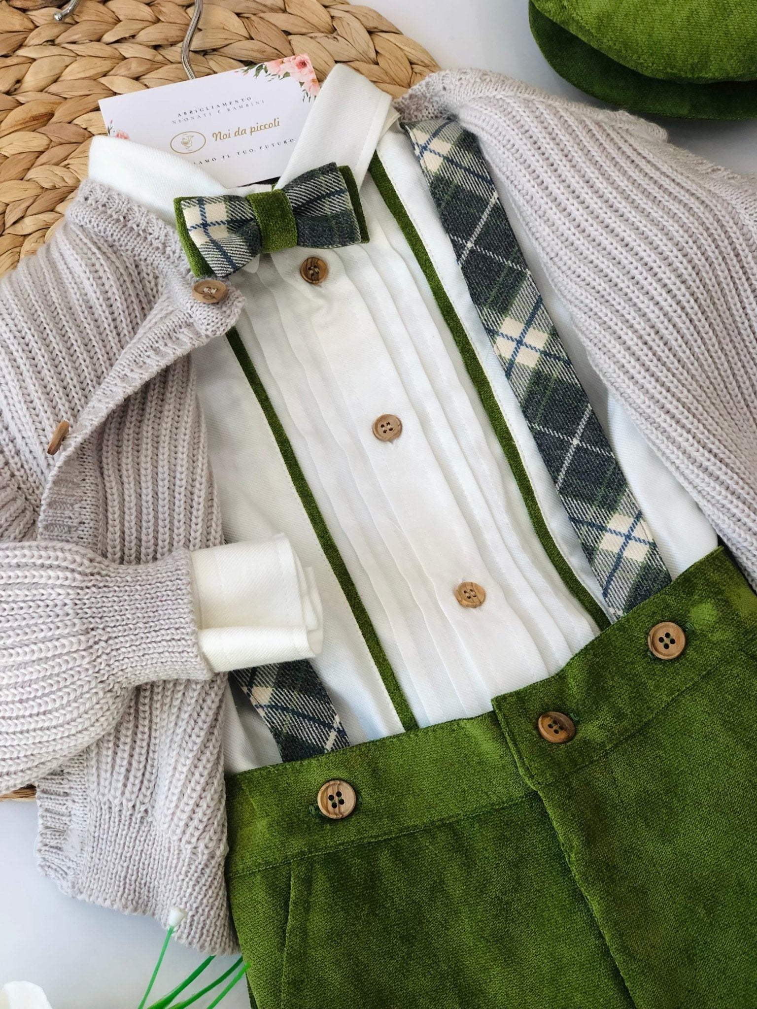 COMPLETO 3PZ VERDE E BEIGE CON GOLFINO COSTINE - Noi da piccoli