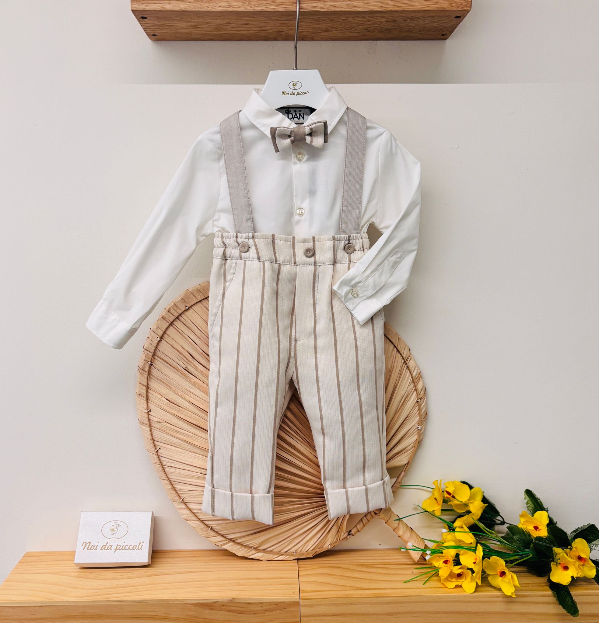 COMPLETO 4 PZ CERIMONIALE A RIGHE BEIGE - Noi da piccoli