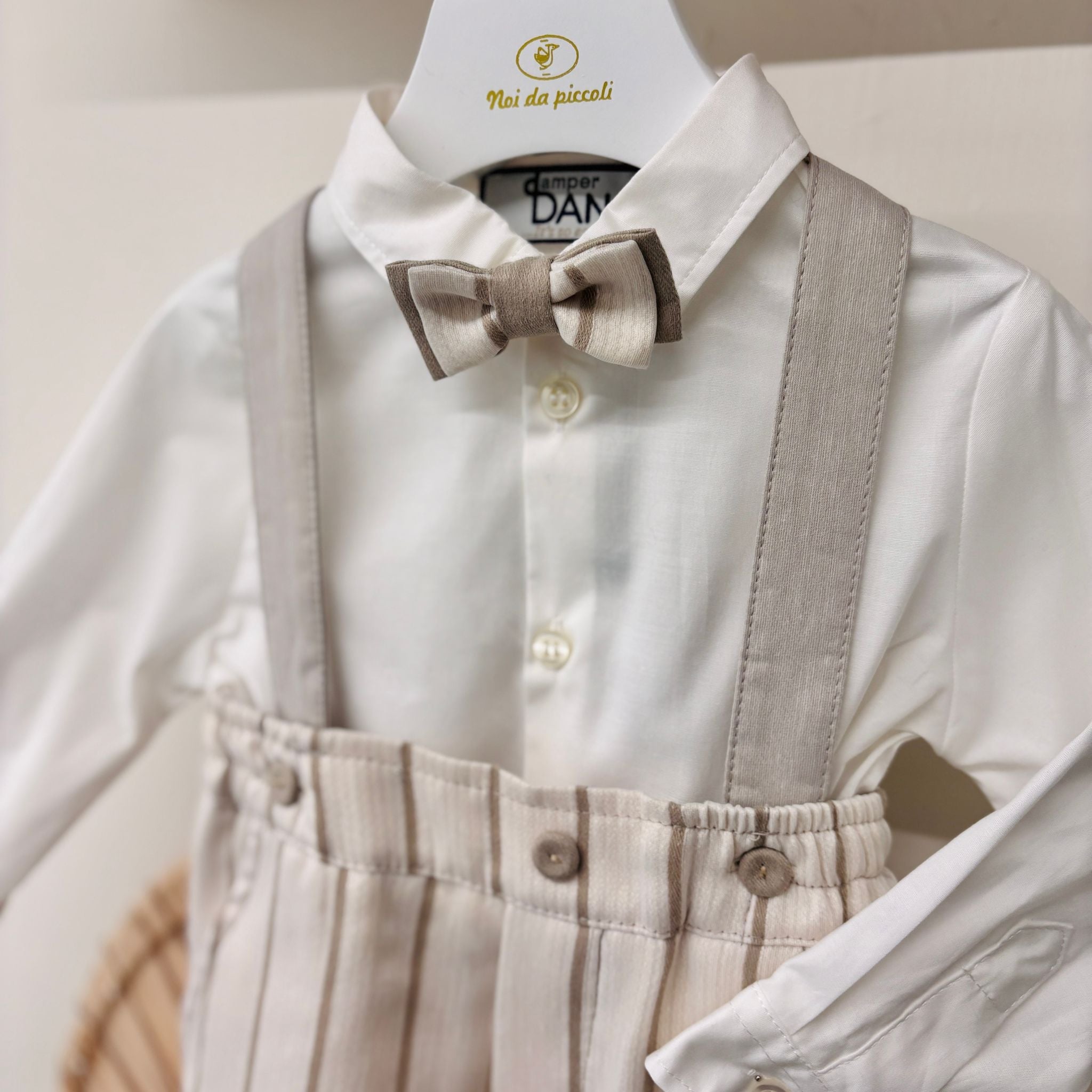 COMPLETO 4 PZ CERIMONIALE A RIGHE BEIGE - Noi da piccoli