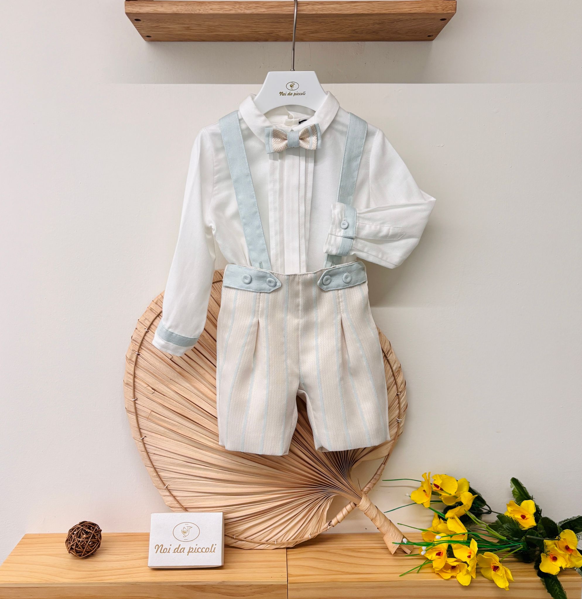 COMPLETO 4 PZ CERIMONIALE A RIGHE BEIGE E VERDE - Noi da piccoli