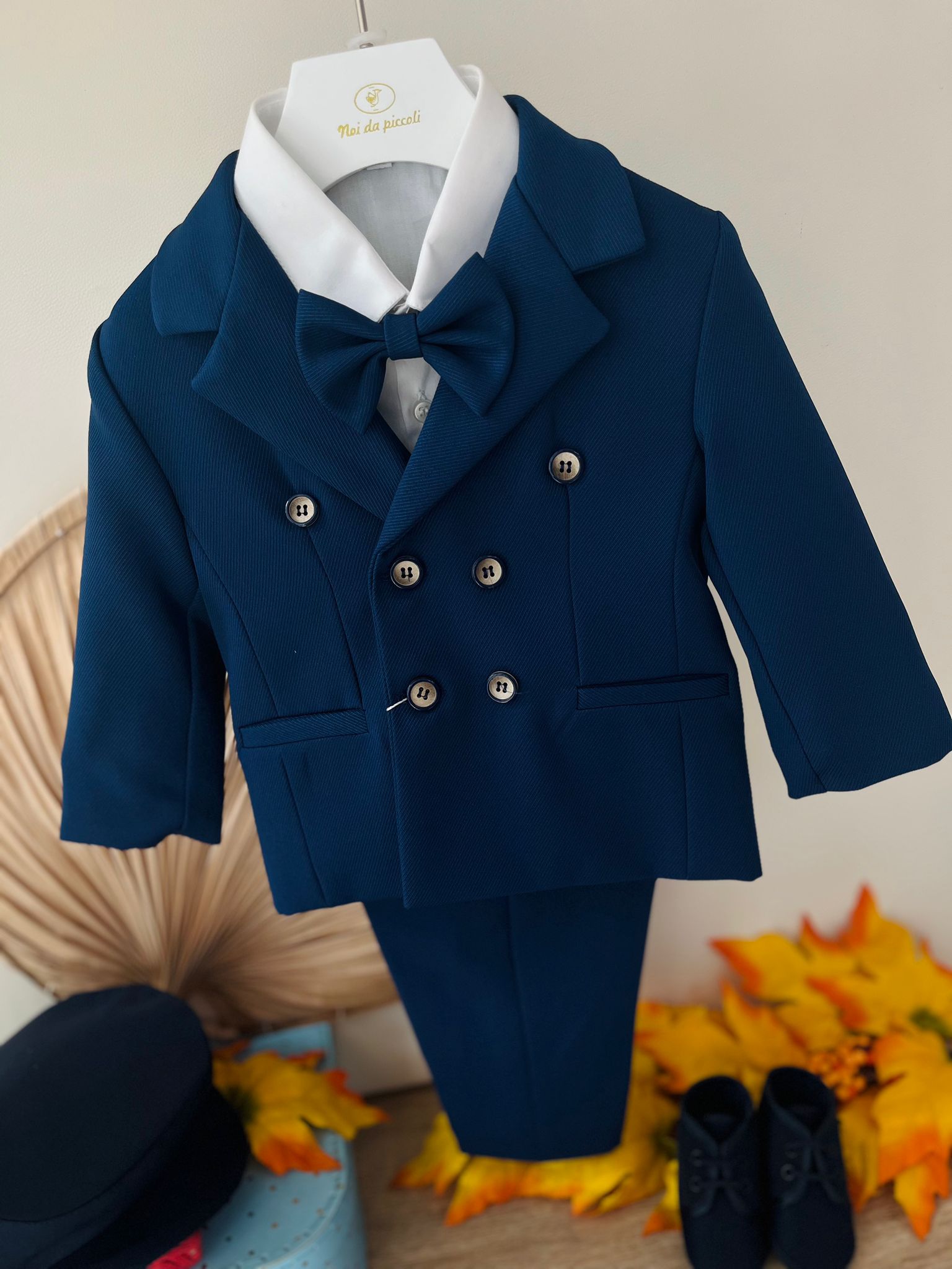 COMPLETO 4 PZ CERIMONIALE CON BOTTONCINI BLU - Noi da piccoli