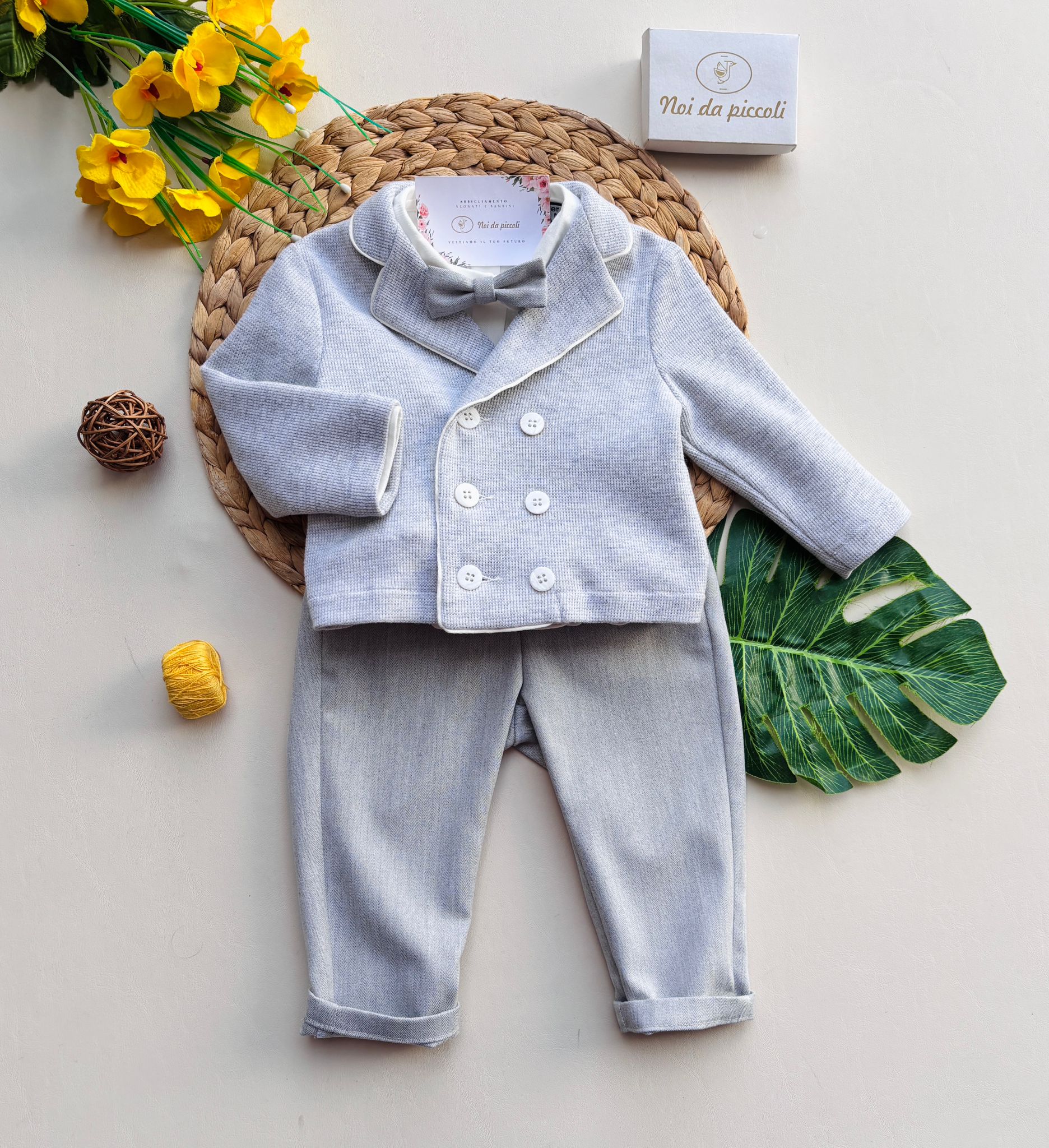 COMPLETO 4 PZ CERIMONIALE CON BOTTONCINI Grigio - Noi da piccoli