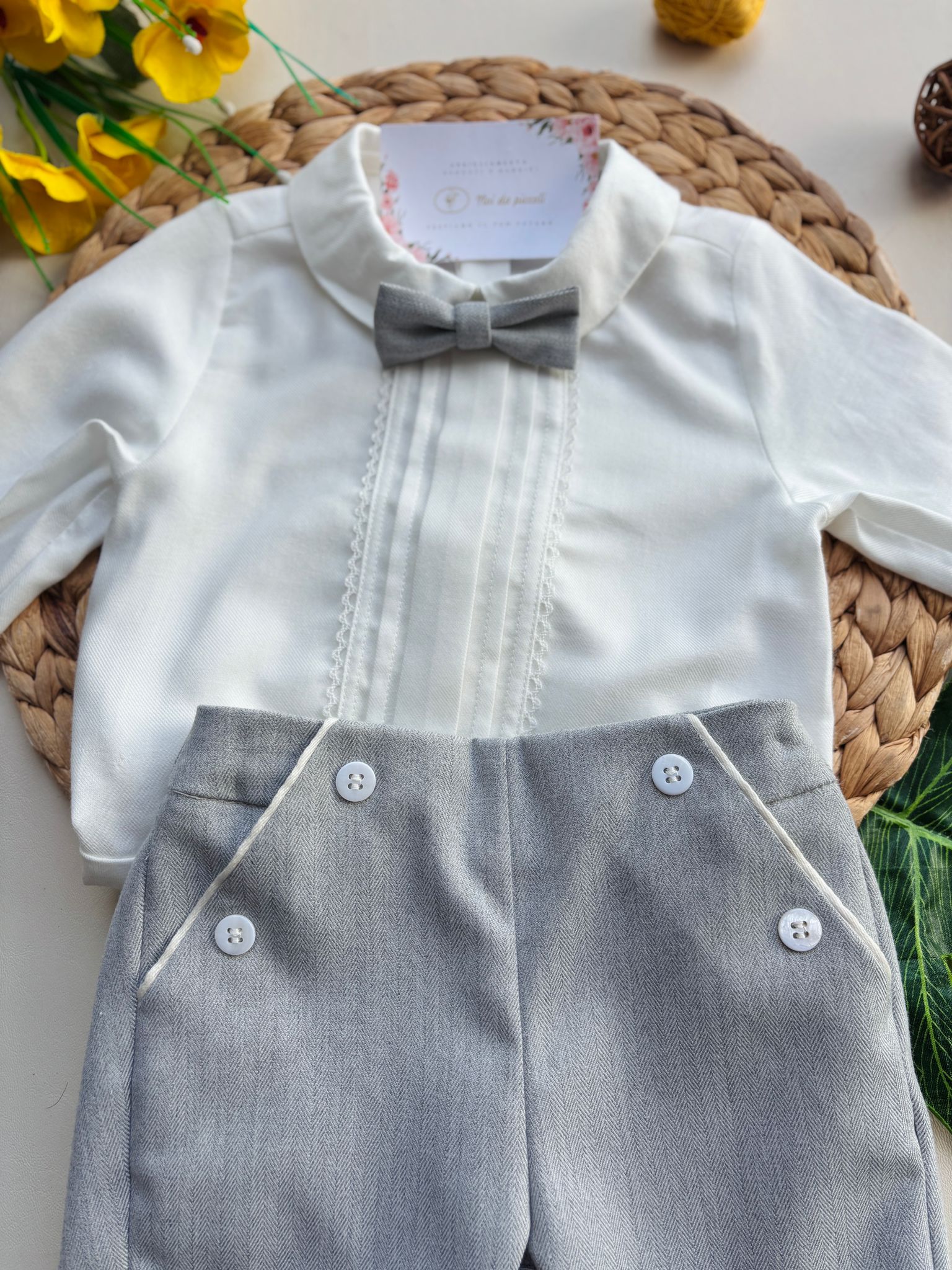 COMPLETO 4 PZ CERIMONIALE CON BOTTONCINI Grigio - Noi da piccoli