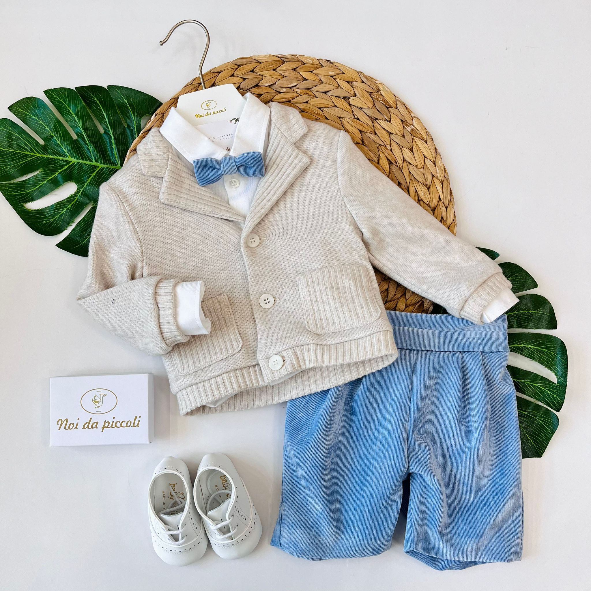 COMPLETO 4 PZ CERIMONIALE PRINCIPINO BEIGE E CIELO - Noi da piccoli