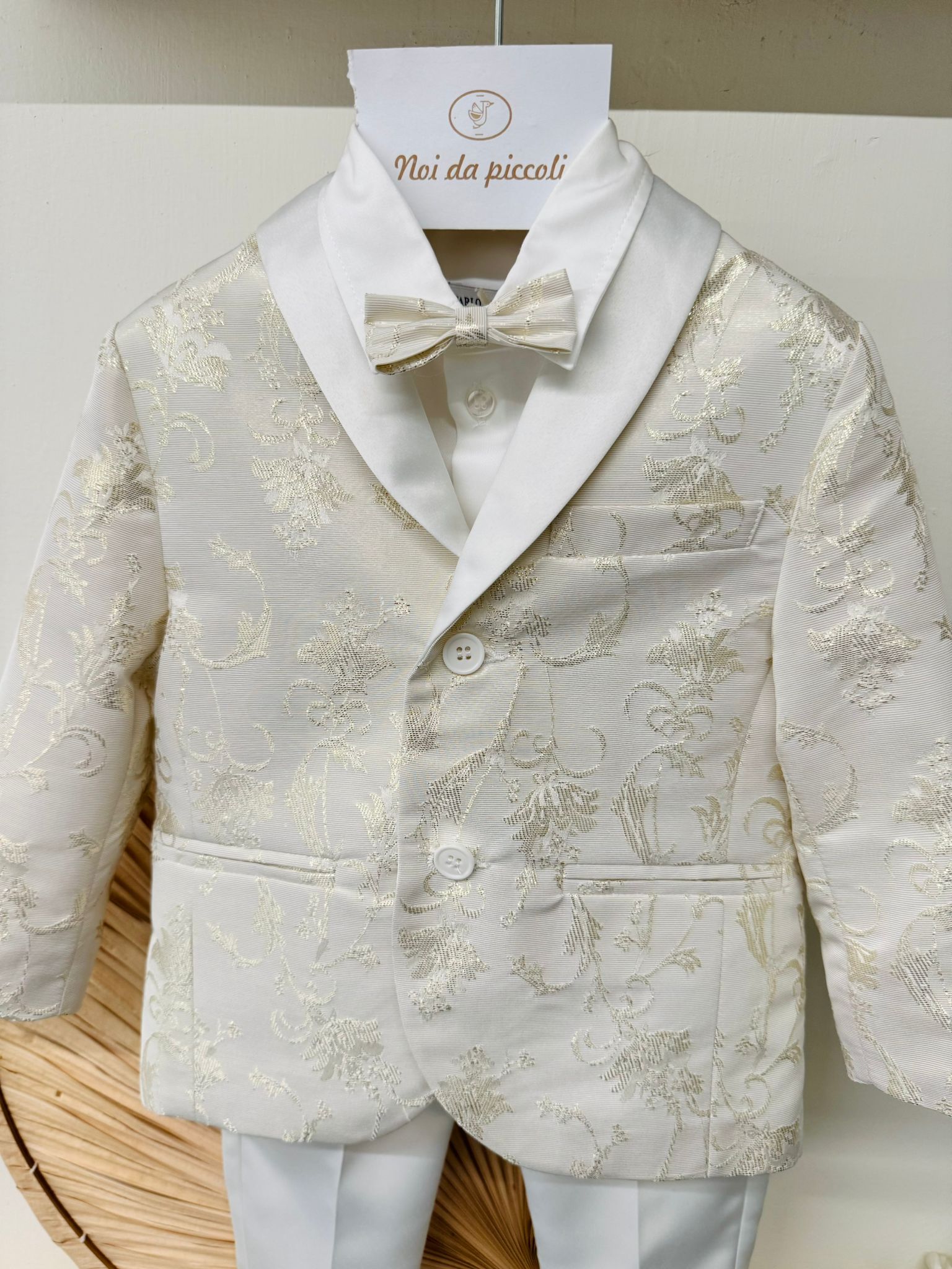 COMPLETO 4 PZ CERIMONIALE SATINATO BEIGE - Noi da piccoli