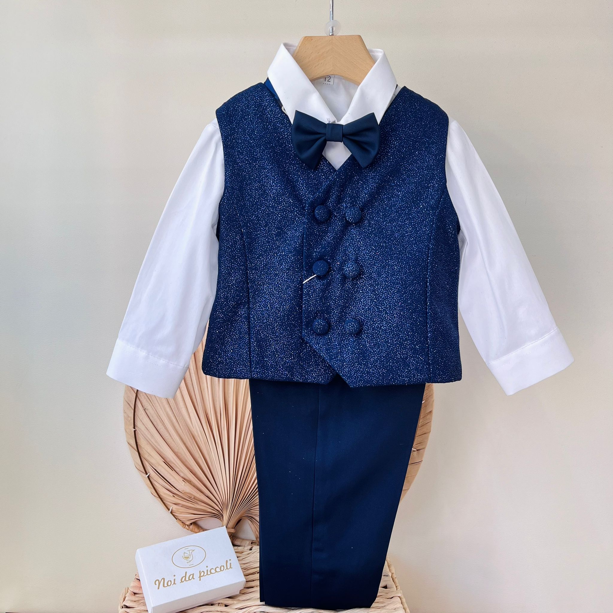 COMPLETO 4 PZ CERIMONIALE SATINATO BLU - Noi da piccoli