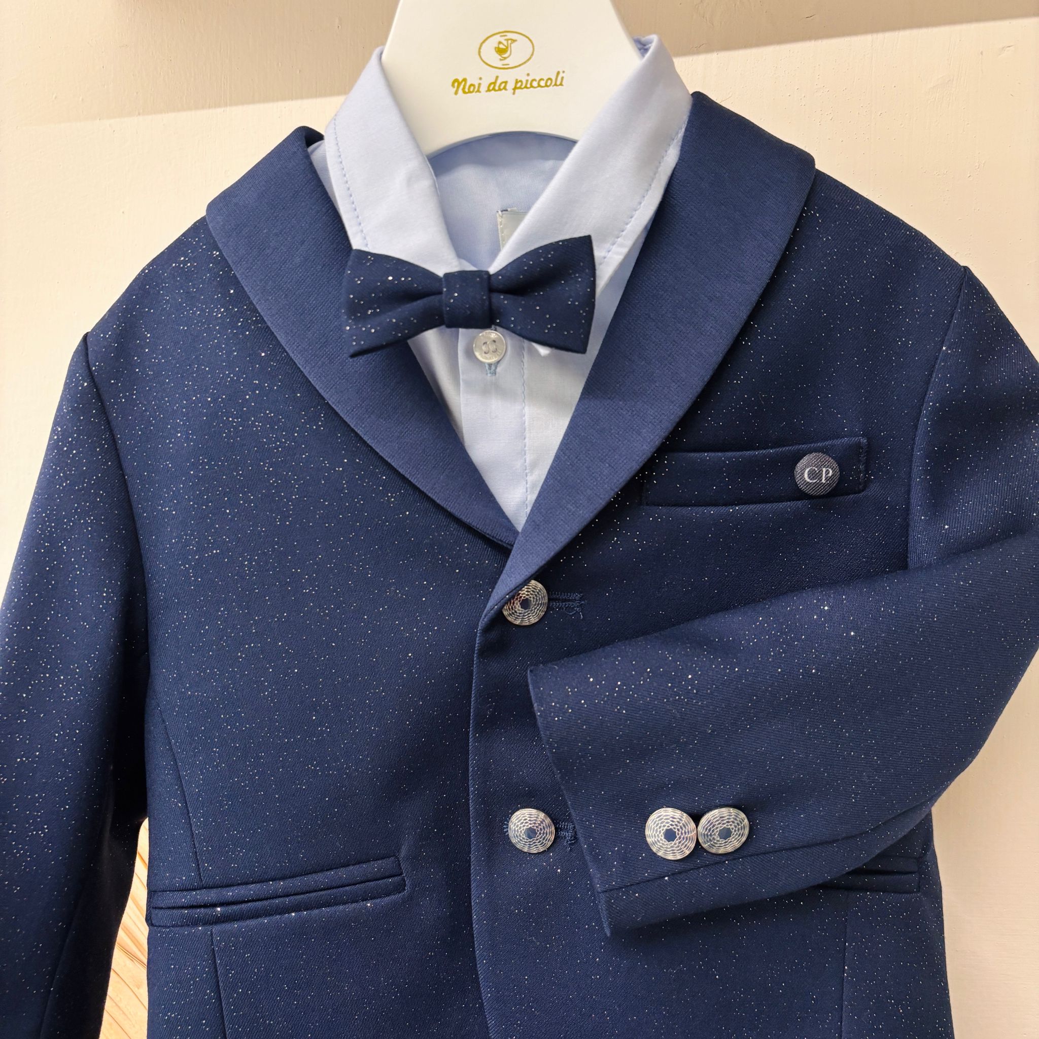 COMPLETO 4 PZ CERIMONIALE SATINATO BLU NOTTE - Noi da piccoli