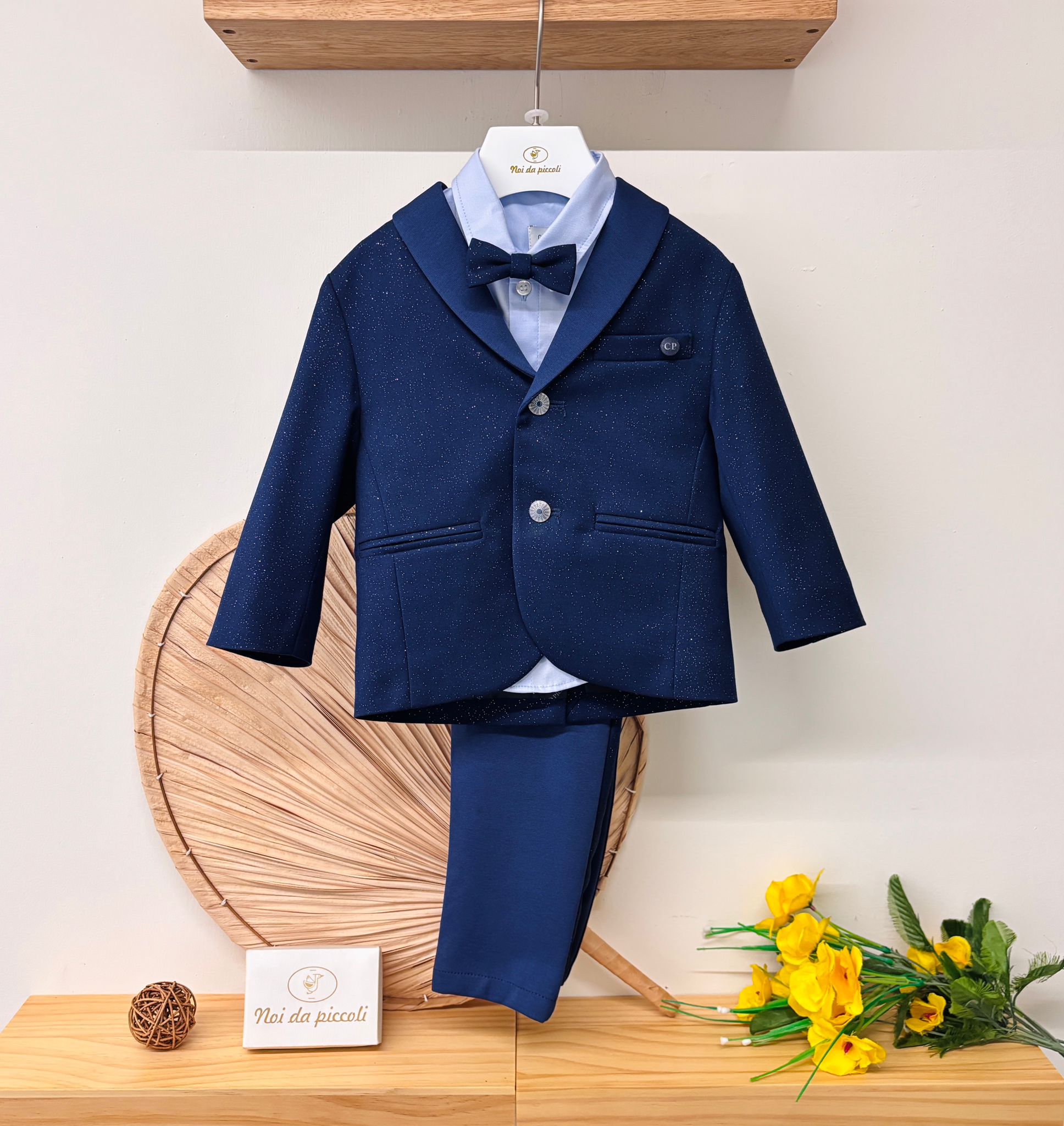 COMPLETO 4 PZ CERIMONIALE SATINATO BLU NOTTE - Noi da piccoli