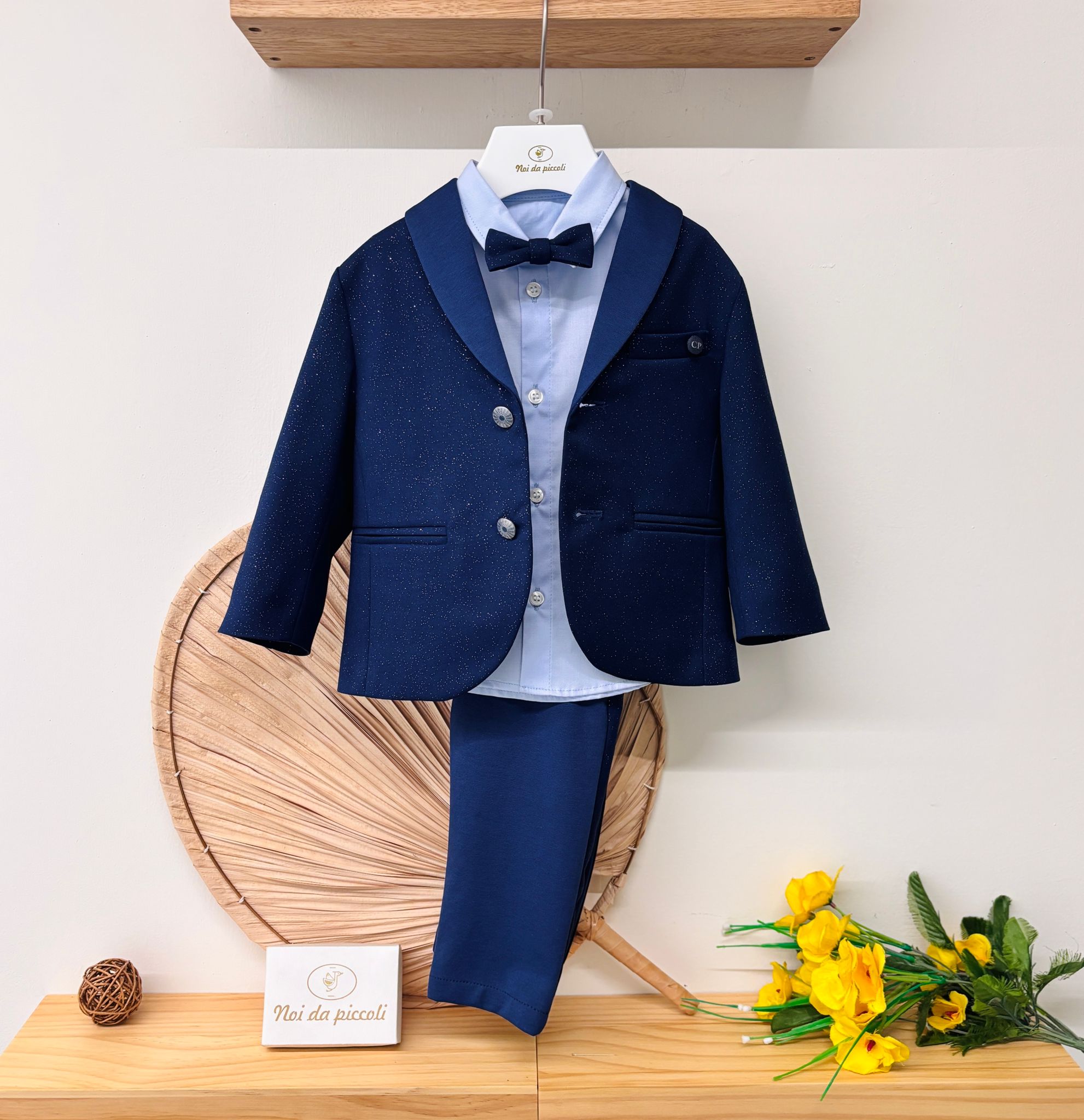 COMPLETO 4 PZ CERIMONIALE SATINATO BLU NOTTE - Noi da piccoli