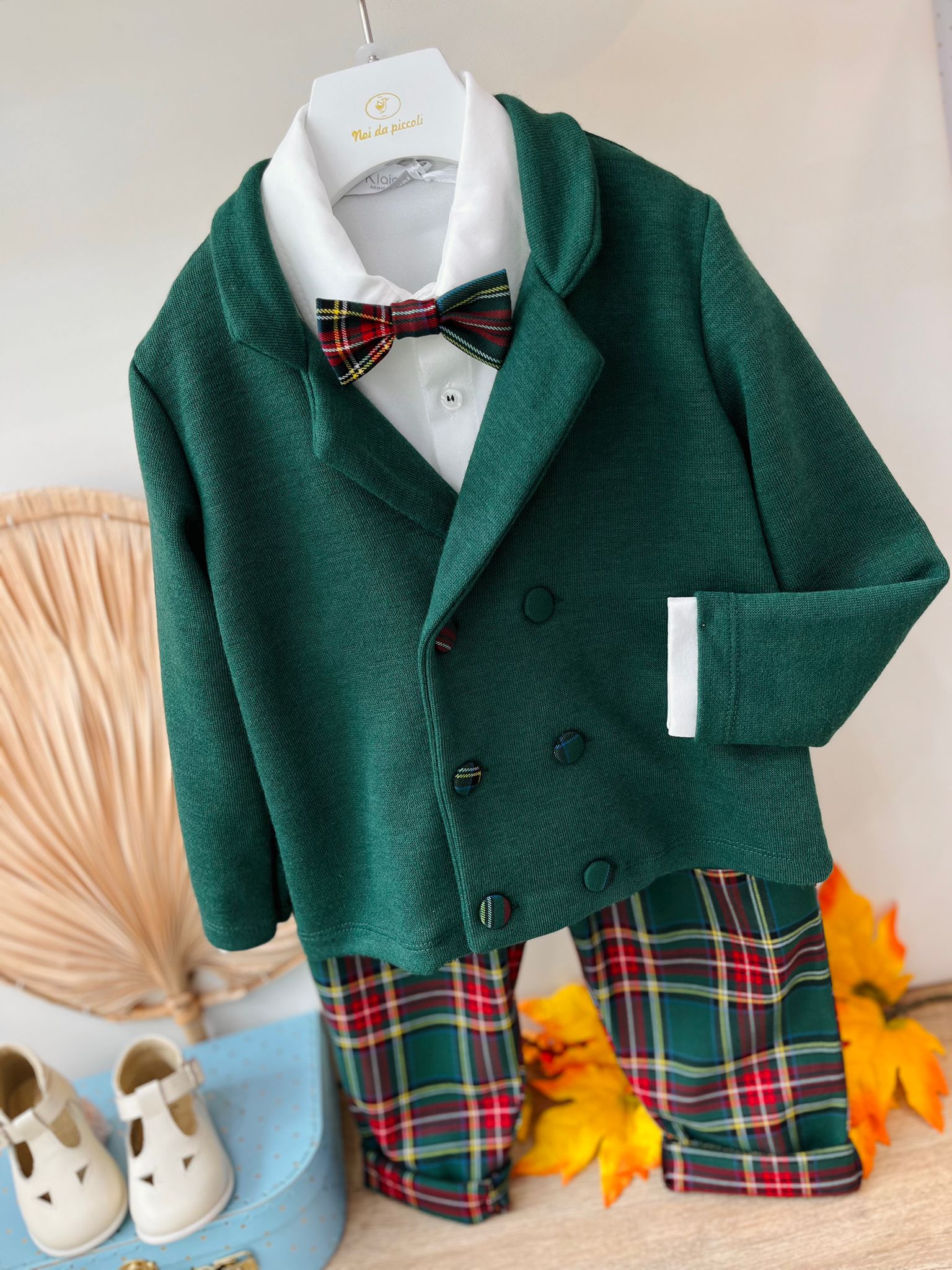 COMPLETO 4 PZ NATALIZIO VERDE TARTAN - Noi da piccoli