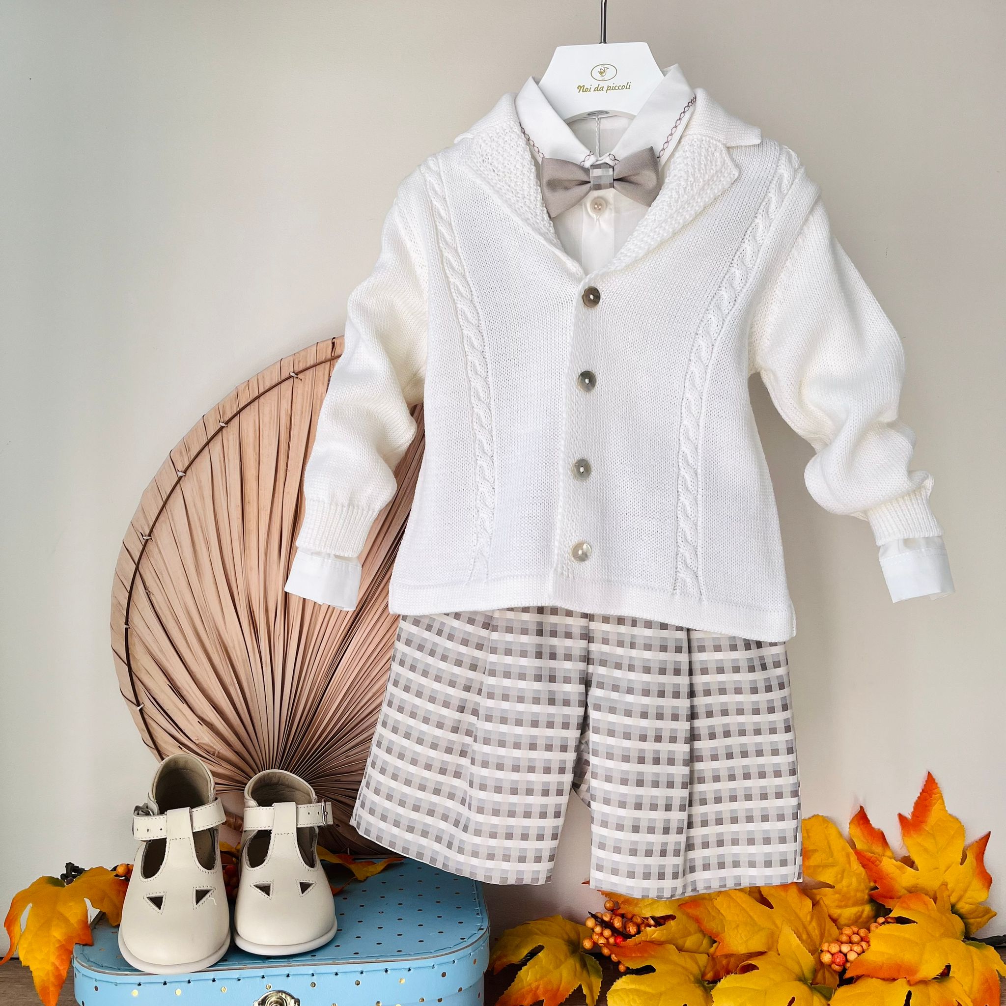 COMPLETO 4 PZ QUADRONI BEIGE - Noi da piccoli