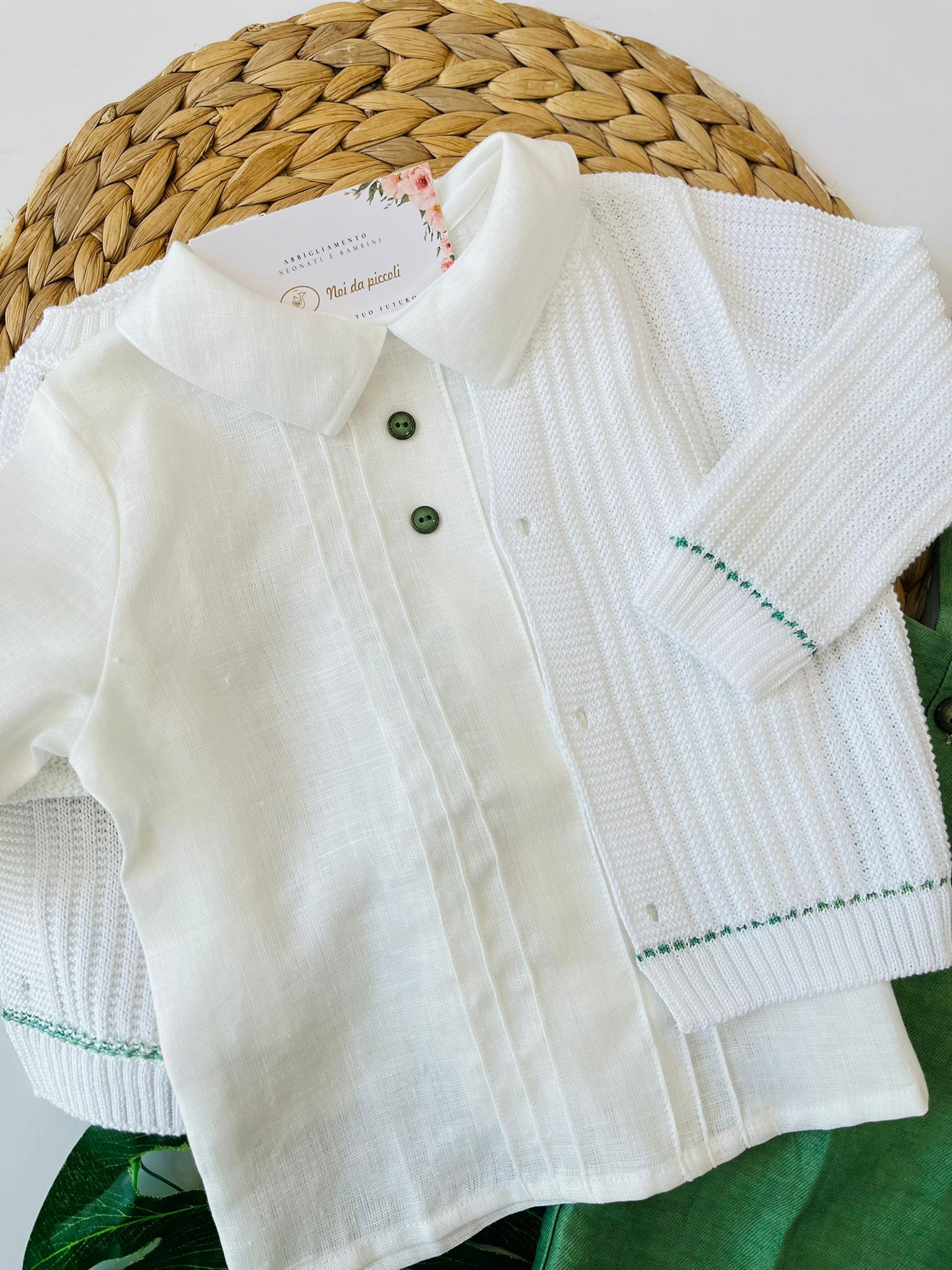 COMPLETO 4PZ MATTIAS 100 % COTONE BIANCO VERDE - Noi da piccoli