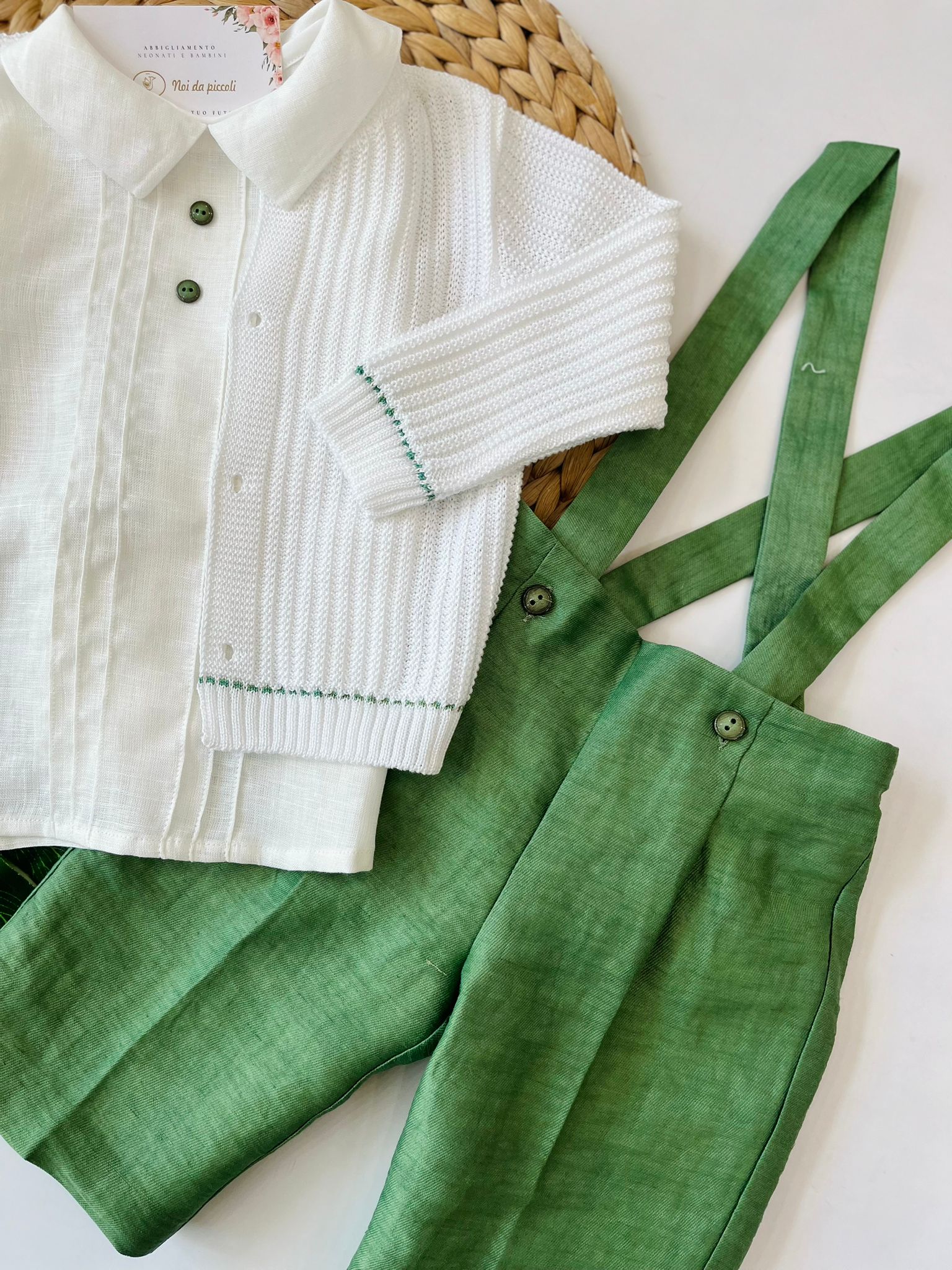 COMPLETO 4PZ MATTIAS 100 % COTONE BIANCO VERDE - Noi da piccoli