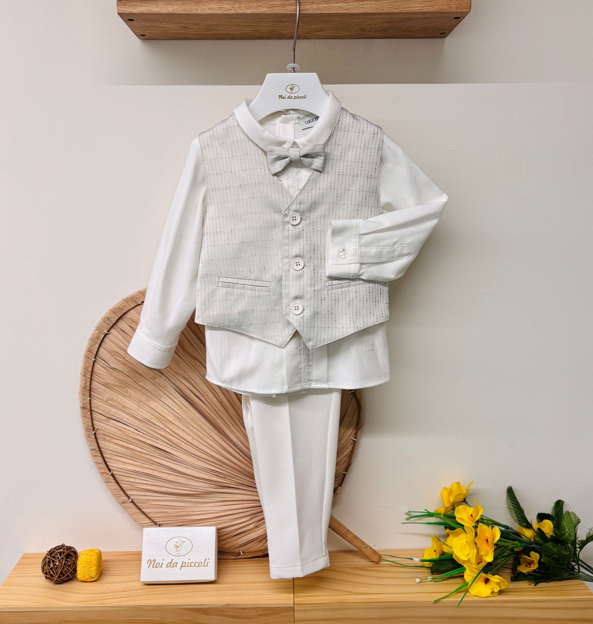 COMPLETO 5 PZ CERIMONIALE CON BRILLANTINI ORO PANNA - Noi da piccoli