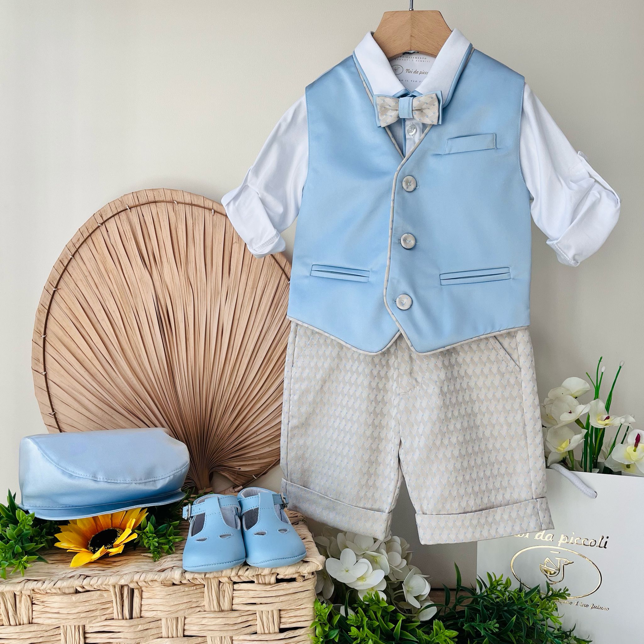 COMPLETO CERIMONIALE BEIGE E AZZURRO - Noi da piccoli