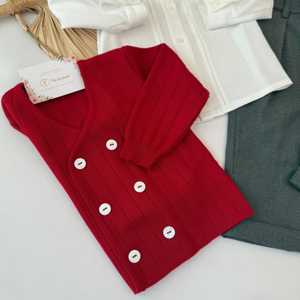 Completo Cerimoniale con Golfino in Lana Merino Rosso Le Coconne - dettaglio 2