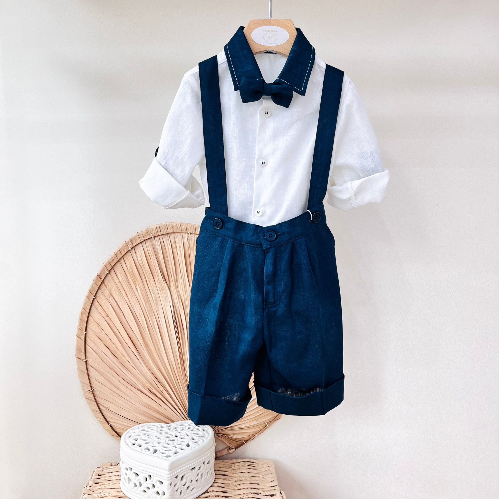 COMPLETO CERIMONIALE COTONE E LINO BLU - Noi da piccoli