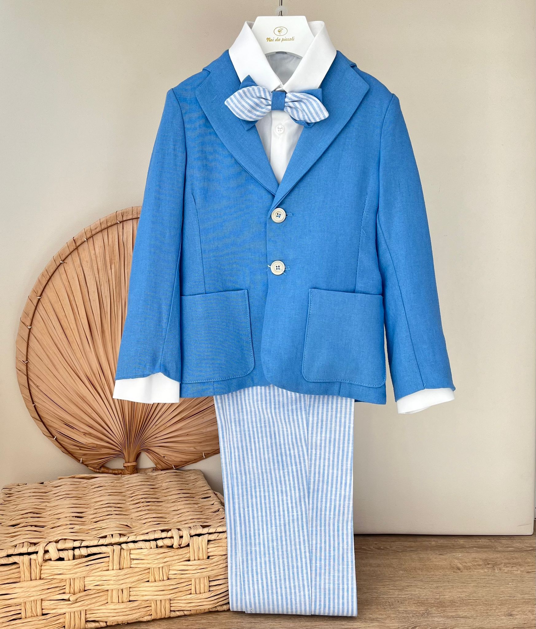 COMPLETO CERIMONIALE COTONE FRESCO AZZURRO - Noi da piccoli