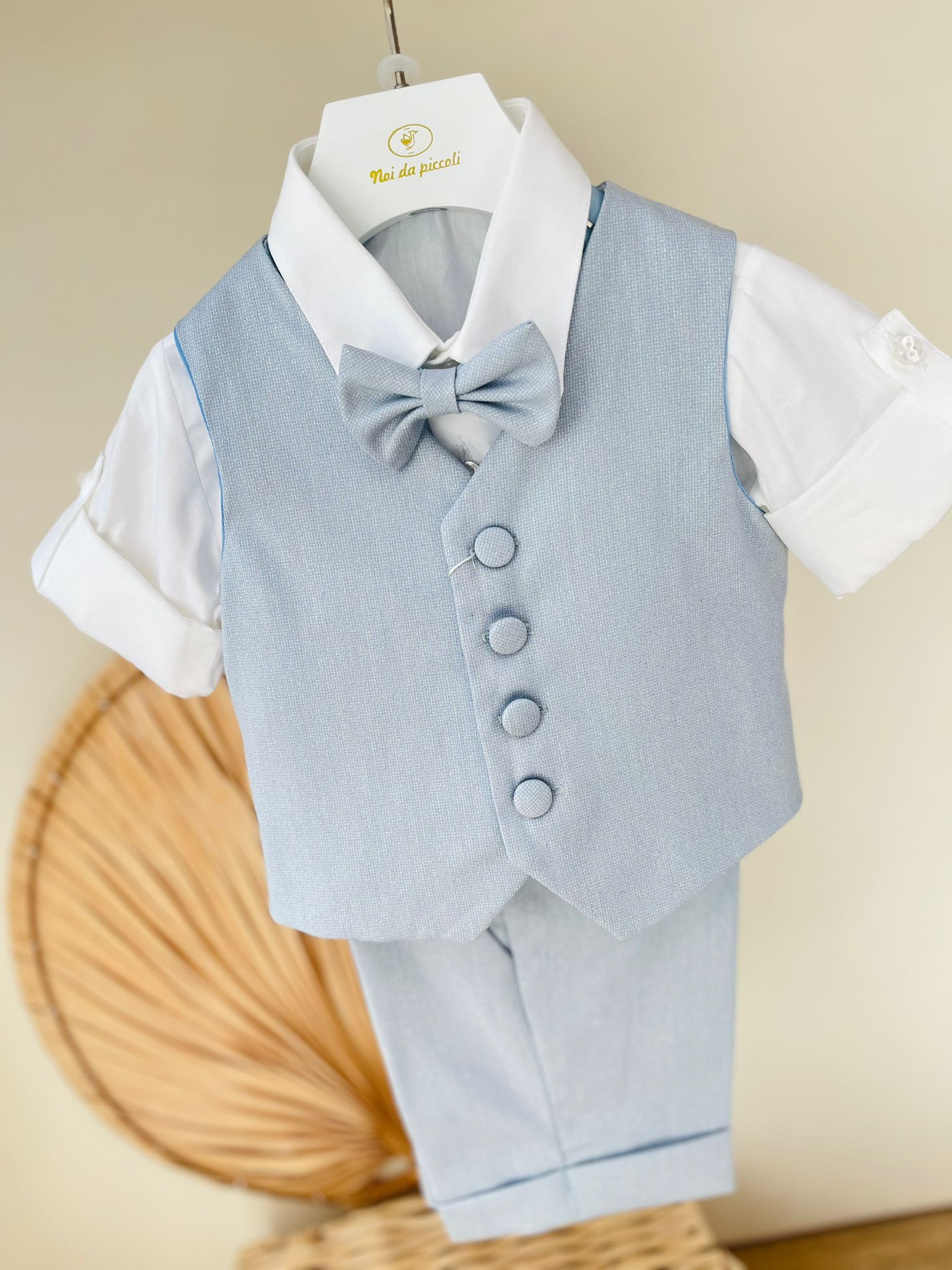 COMPLETO CERIMONIALE COTONE FRESCO CIELO - Noi da piccoli