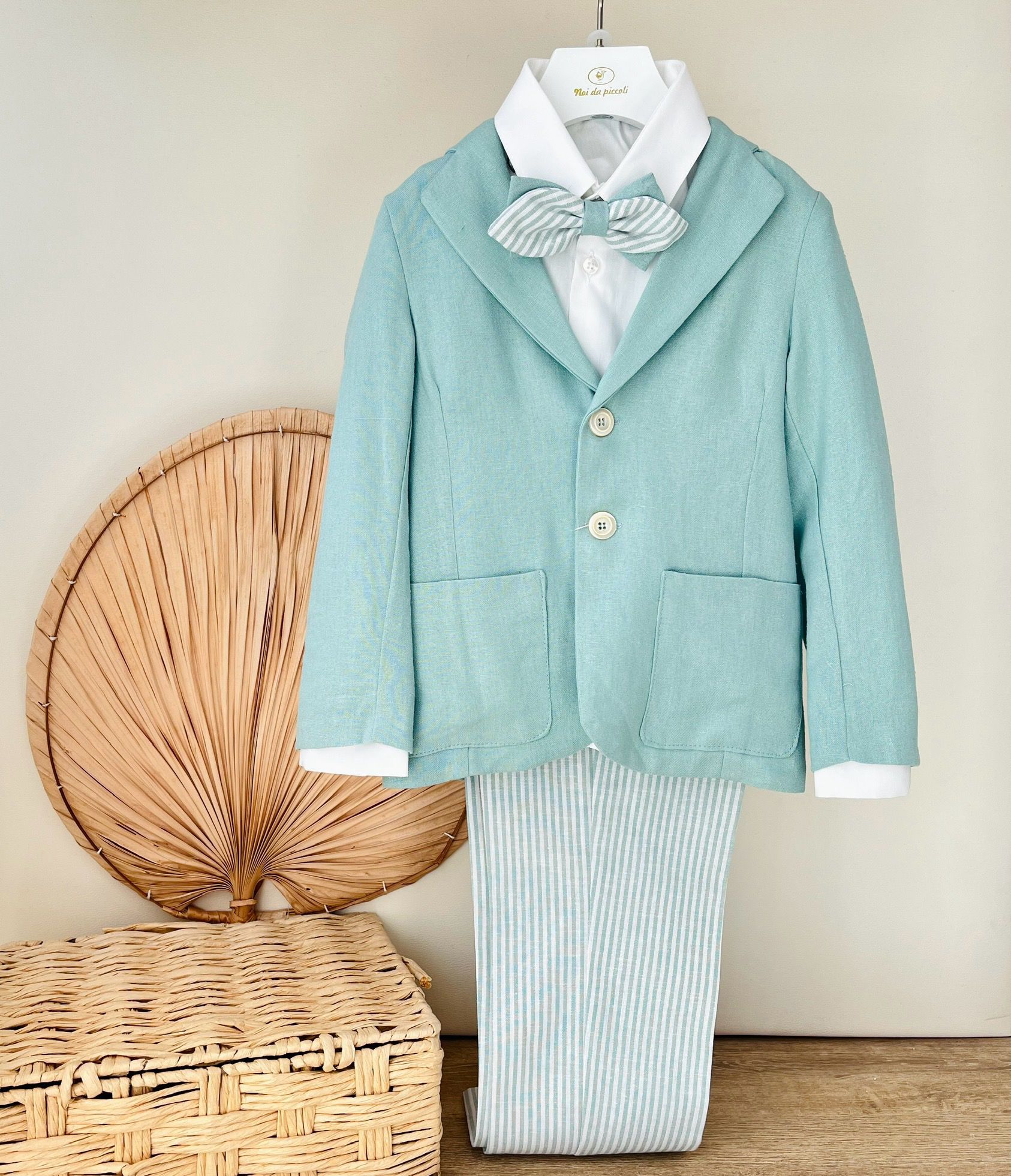 COMPLETO CERIMONIALE COTONE FRESCO VERDE - Noi da piccoli