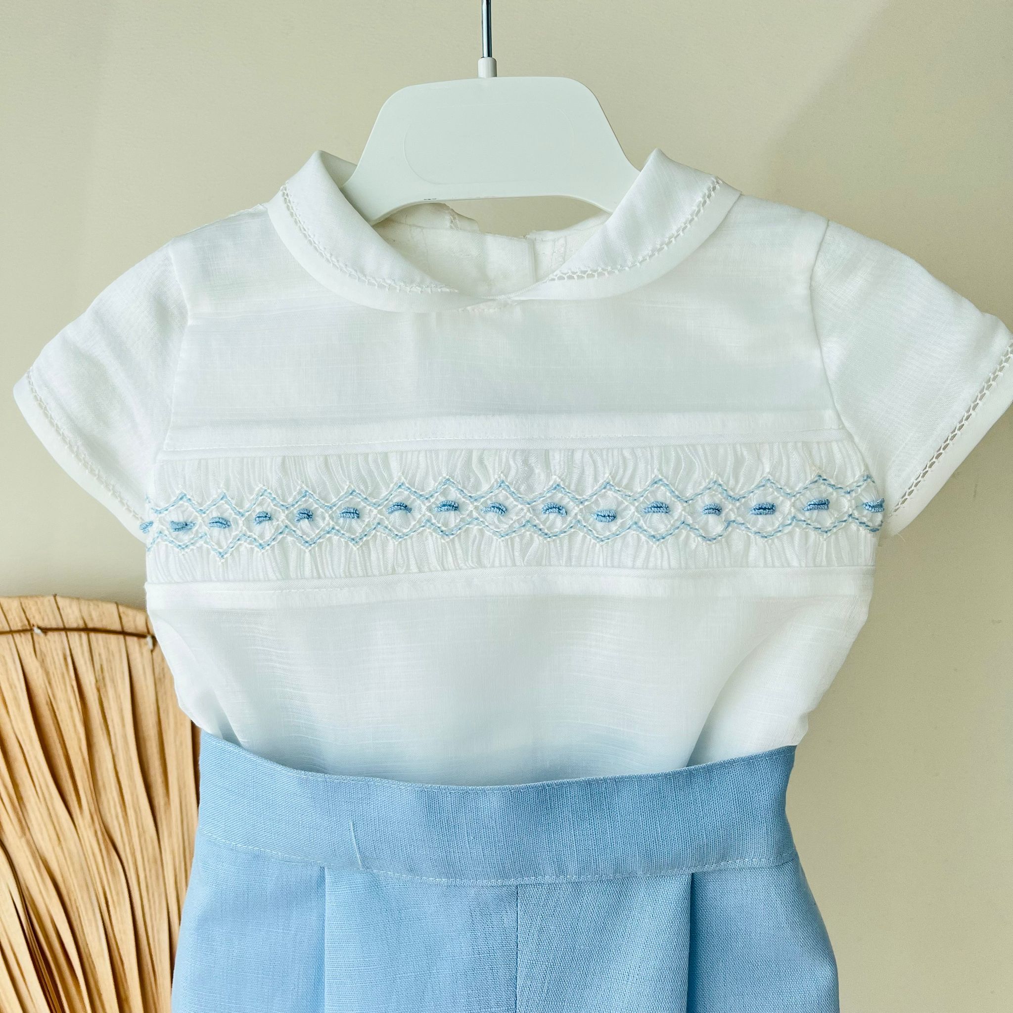 COMPLETO CERIMONIALE MATTIA COTONE E LINO CIELO - Noi da piccoli