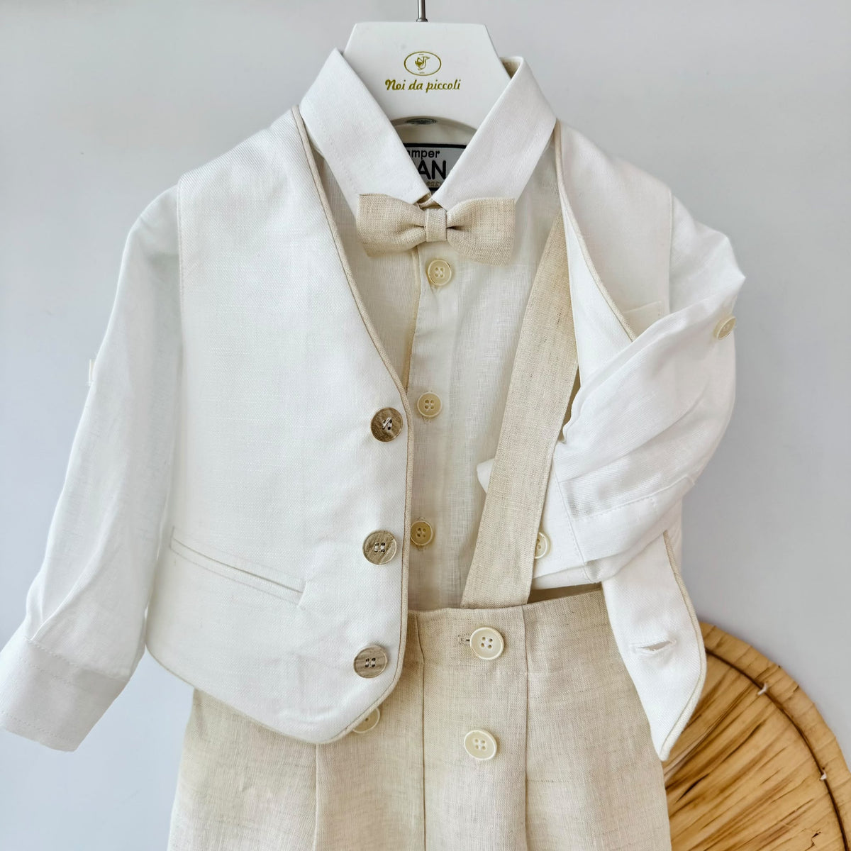 COMPLETO COMPLETO CERIMONIALE IN COTONE BEIGE - Noi da piccoli