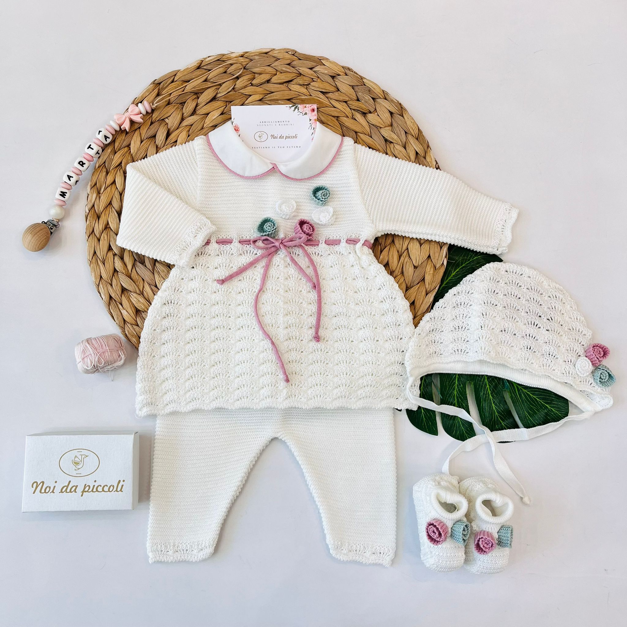 COMPLETO CON PARURE 100% FILO DI COTONE VANIGLIA MULTICOLOR - Noi da piccoli